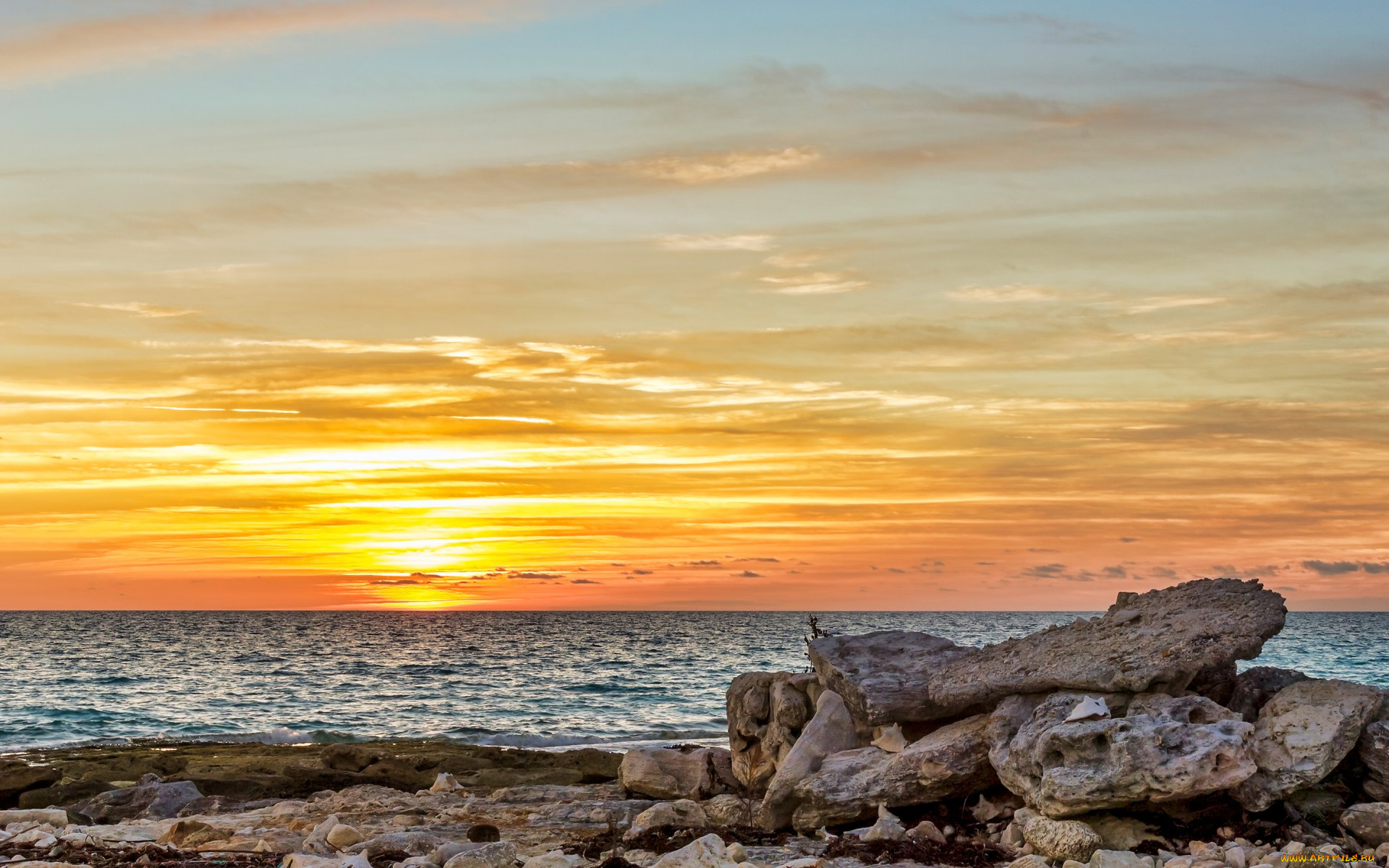 природа, восходы, закаты, камни, берег, море, горизонт, закат, облака, небо