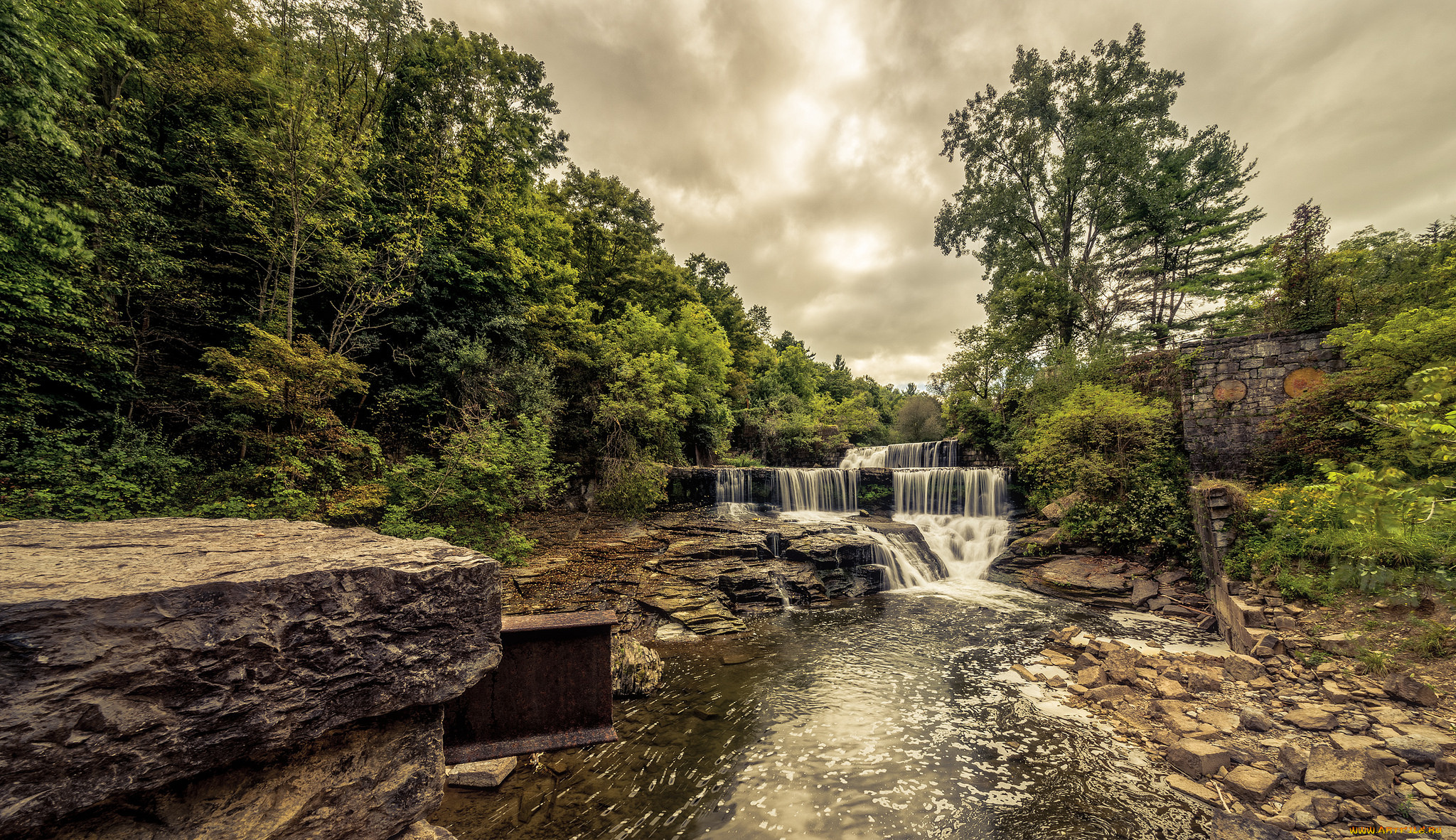 природа, водопады, водопад, река, лес