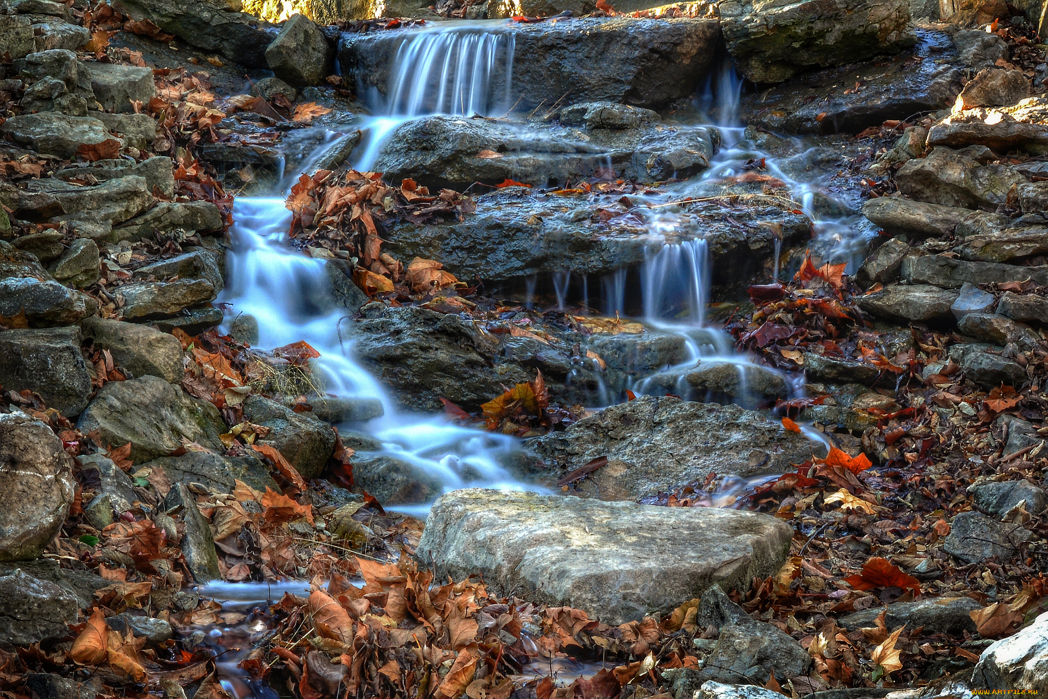 природа, реки, озера, камни, ручей, листва