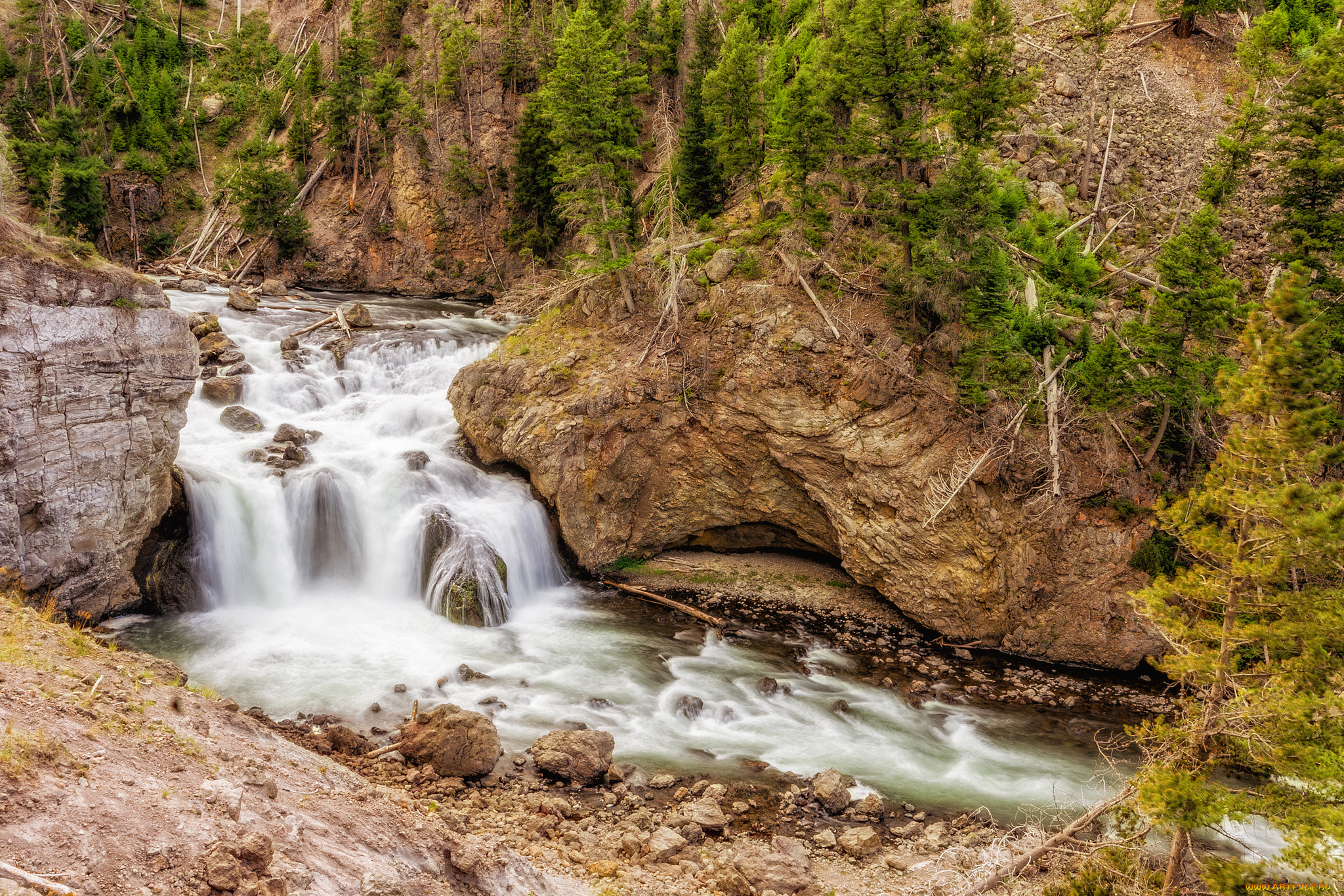 природа, водопады, водопад, река, лес