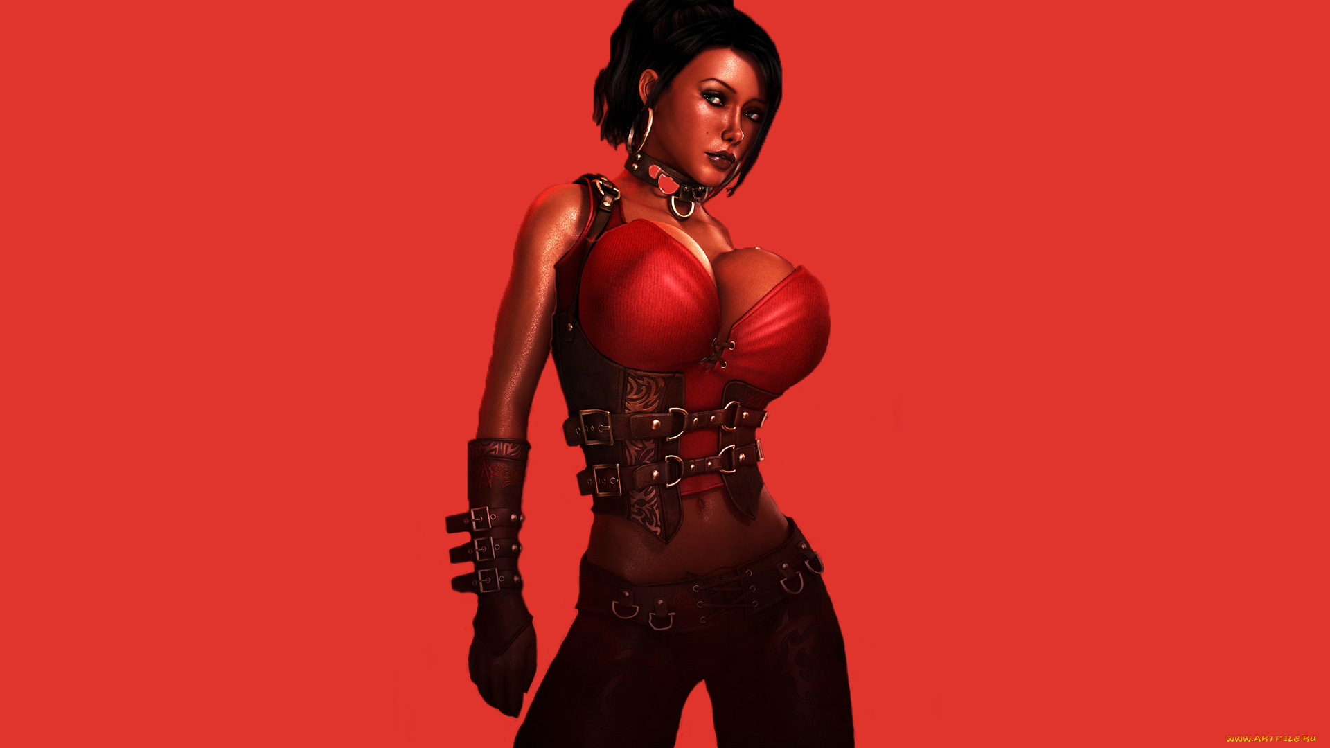 3д, графика, фантазия, , fantasy, фон, девушка, кожа, униформа, взгляд