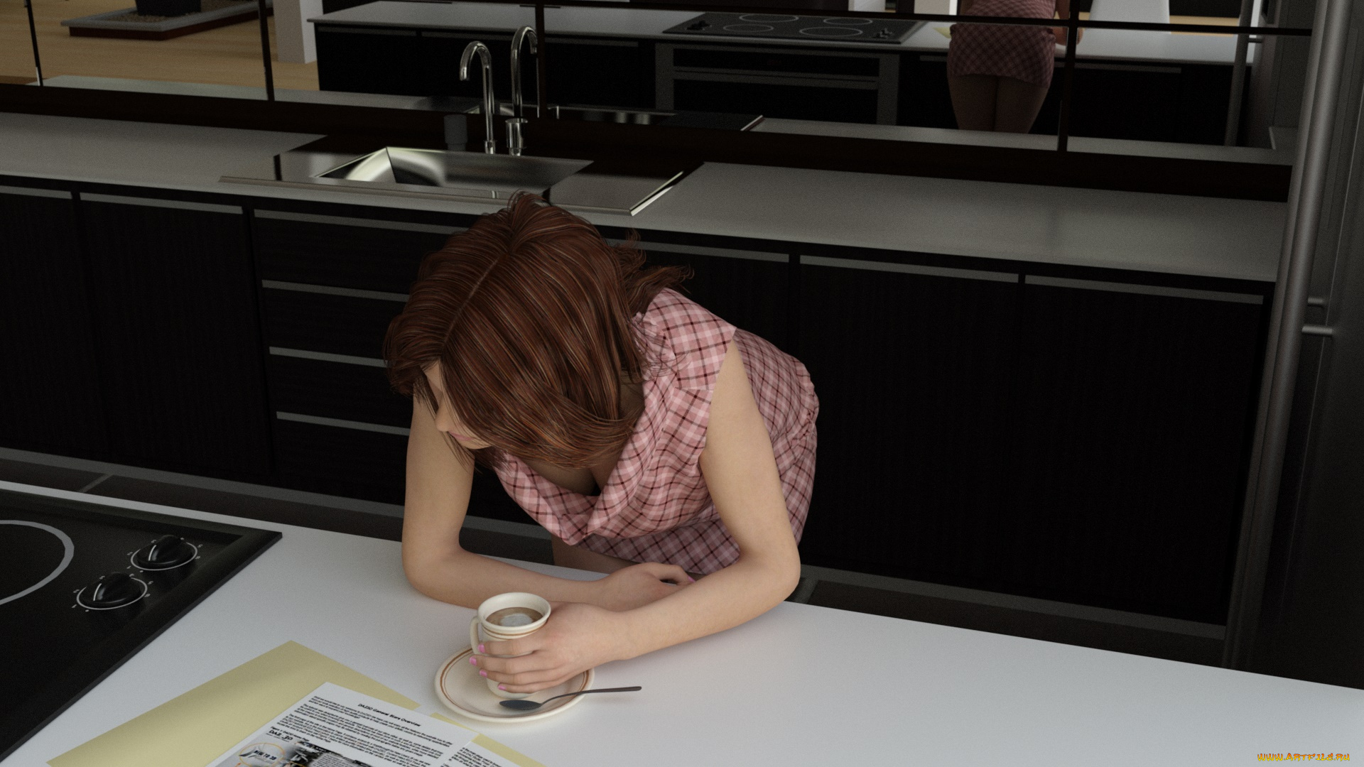 3д, графика, люди, , people, стол, фон, взгляд, девушка