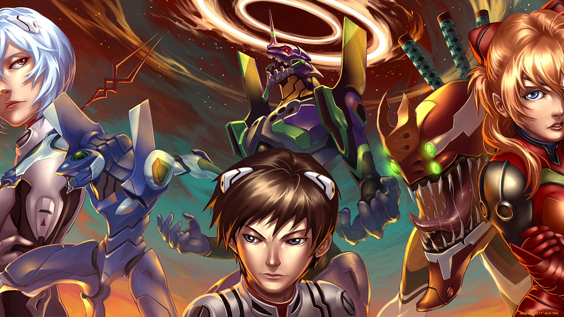 аниме, evangelion, eva, rei, девушка, парень, langley, asuka, ayanami, ikari, shinji, икари, рей, меха, аска, робот