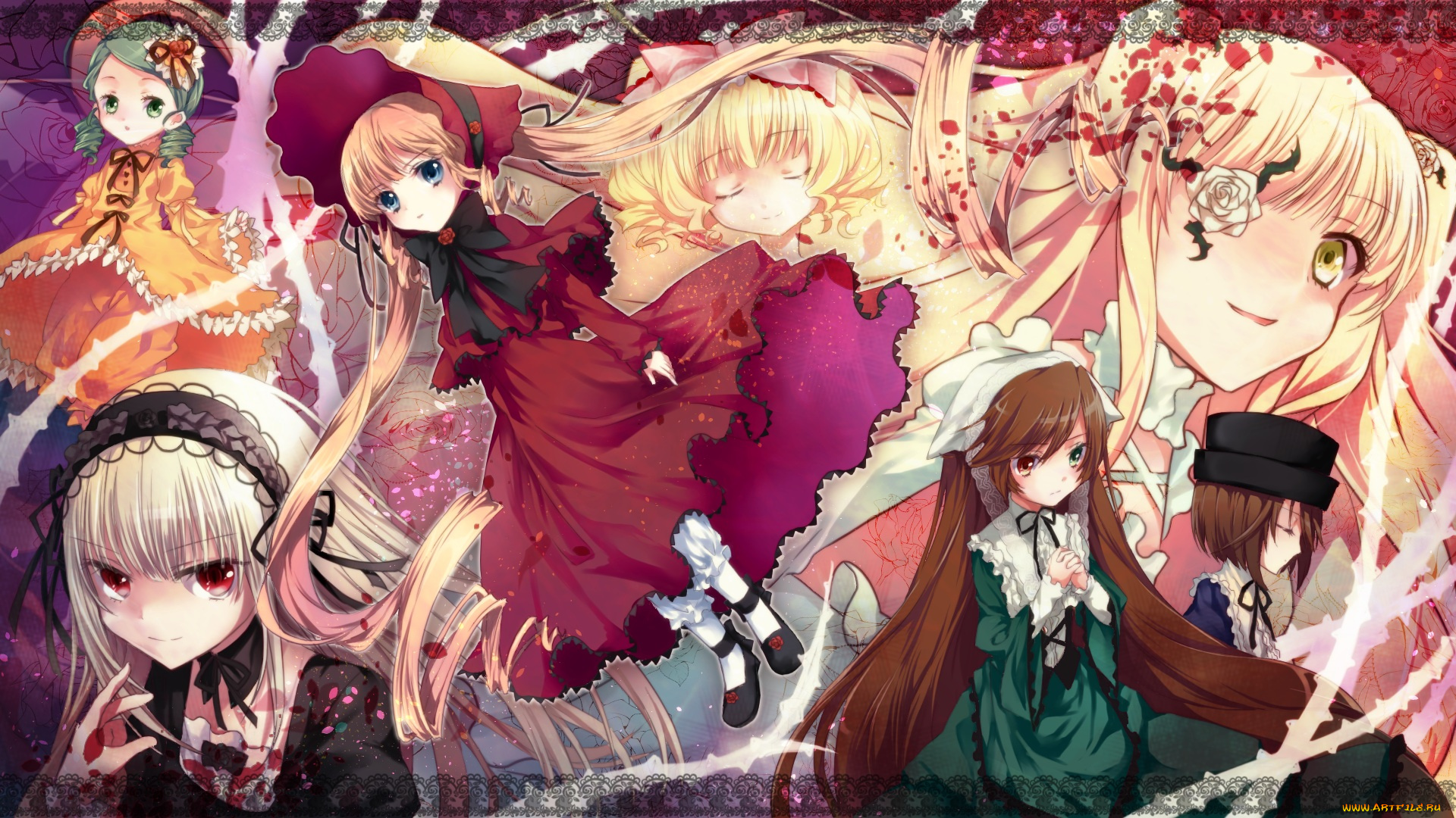 аниме, rozen, maiden, suiseiseki, suigintou, kanaria, hina, ichigo, souseiseki, shinku, kirakishou, rozen, maiden, miyako, takashi, девушки, арт