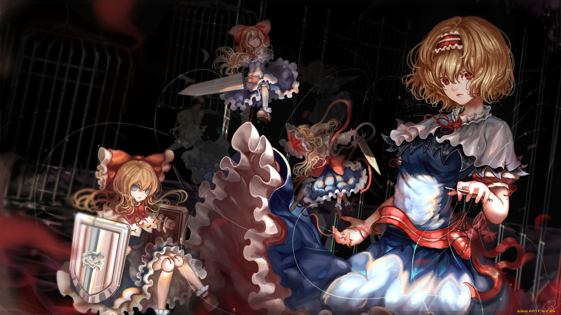 аниме, touhou, фон, взгляд, девушки