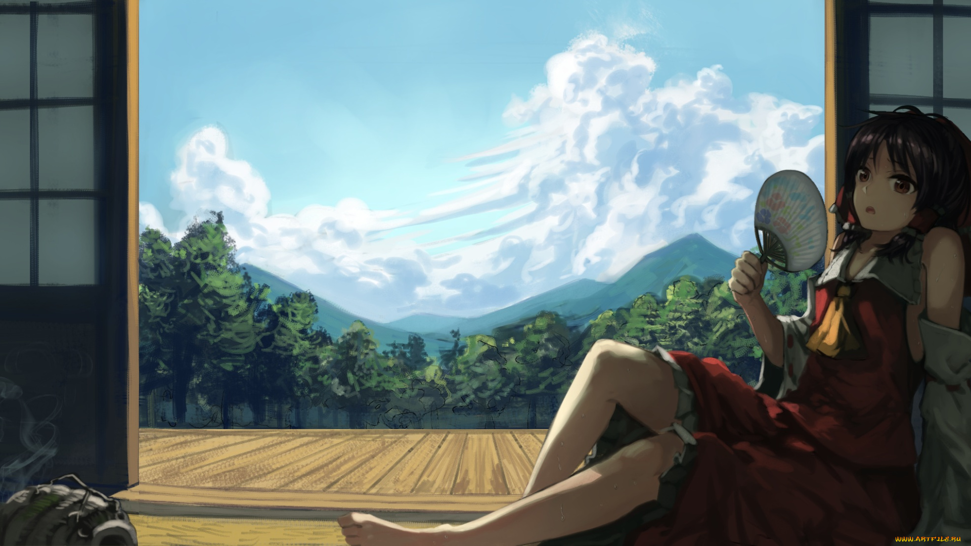 аниме, touhou, hakurei, reimu, berabou, арт, девушка