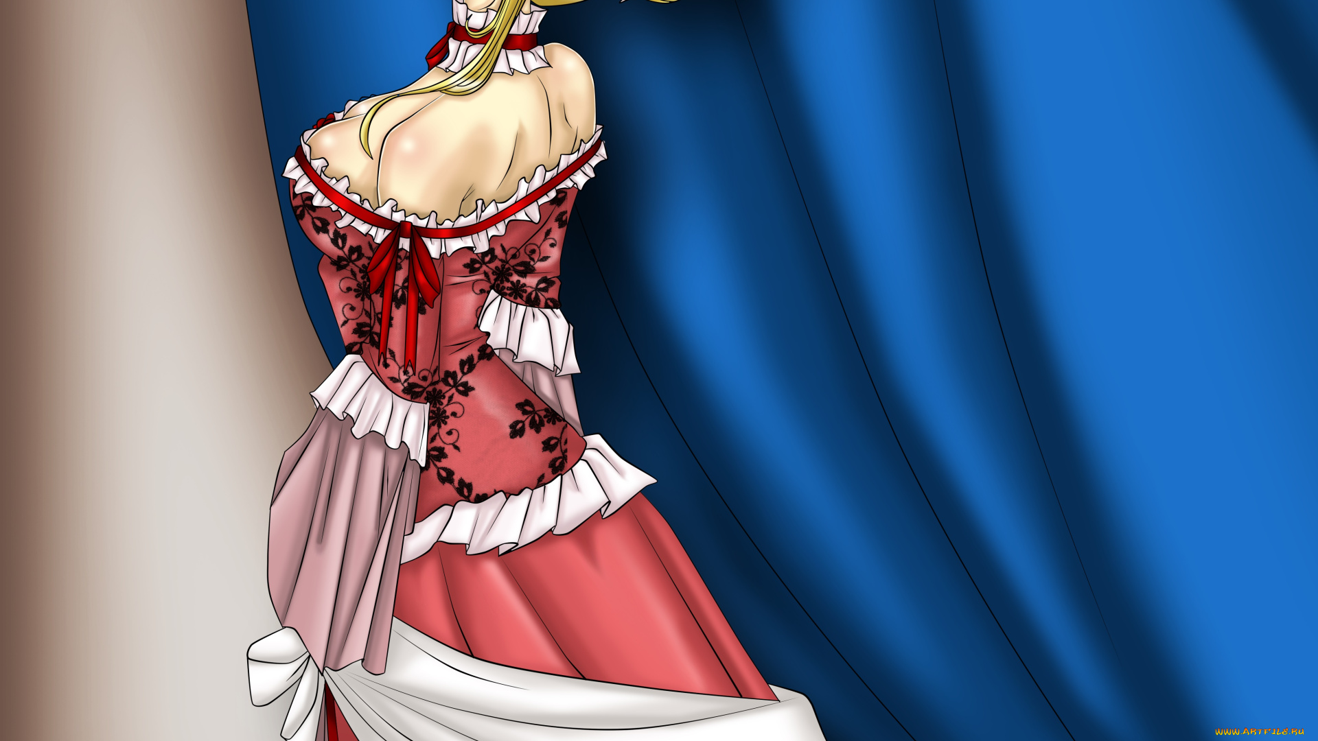 аниме, unknown, , другое, девушка, взгляд, фон, платье