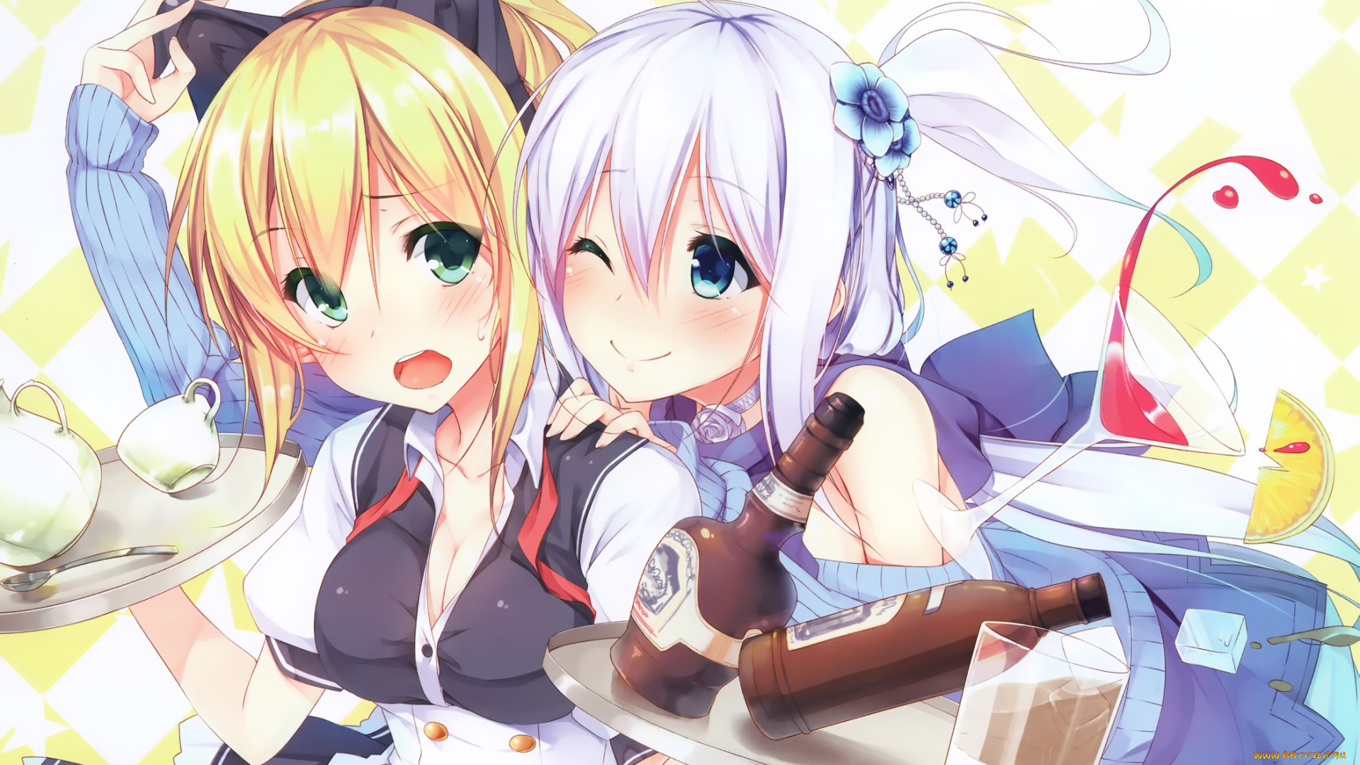 аниме, unknown, , другое, девушки, взгляд, фон