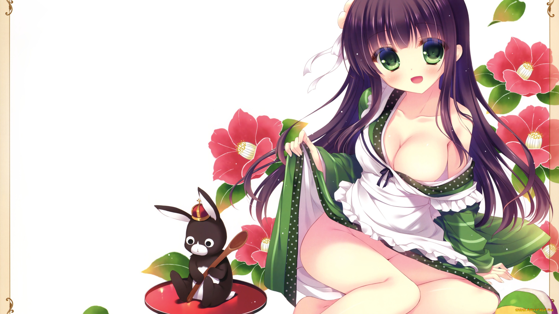 аниме, unknown, , другое, фон, взгляд, девушка, цветы