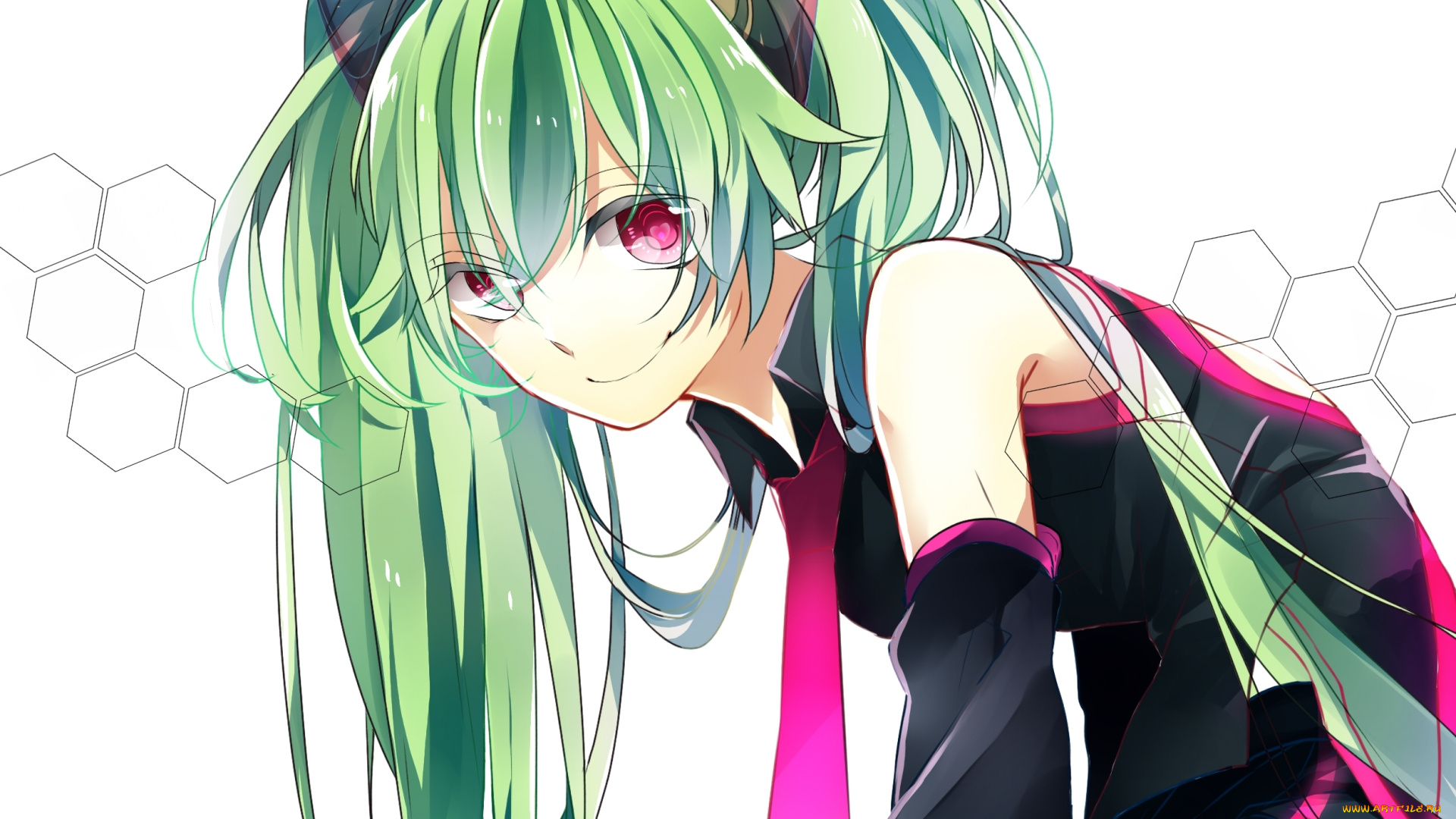 аниме, vocaloid, арт, hibiya, вокалоид, hatsune, miku, девушка, ушки, галстук, улыбка