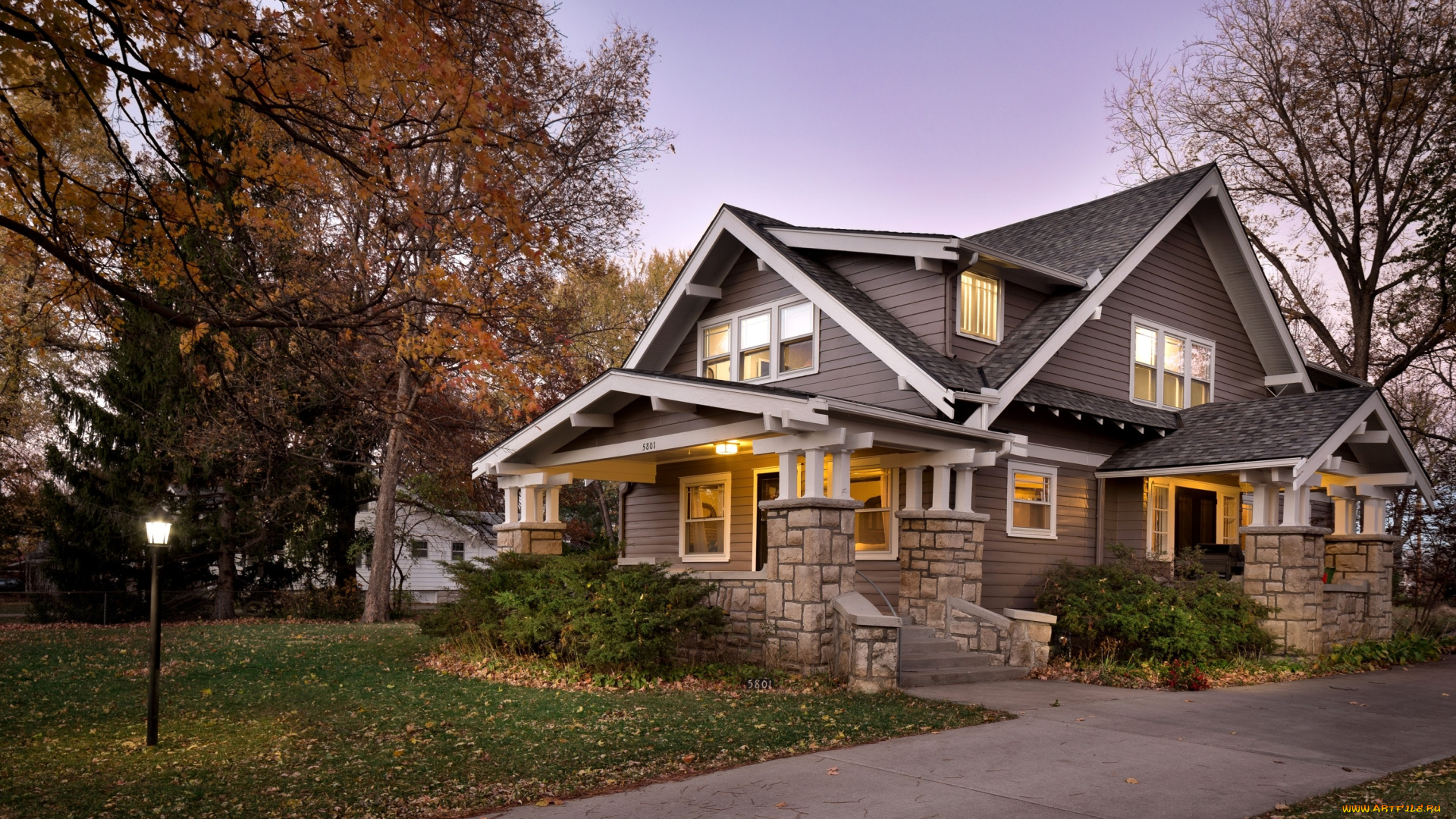 города, -, здания, , дома, деревья, дорожка, осень, особняк, дом