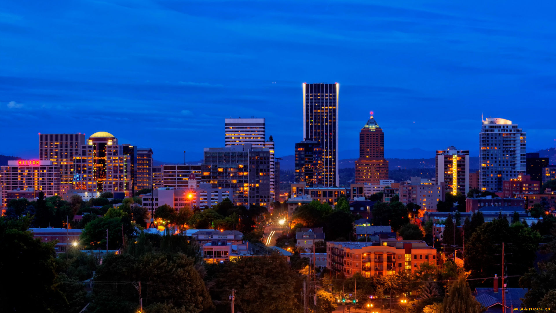 города, портленд, , сша, город, улицы, дома, ночь, огни, portland