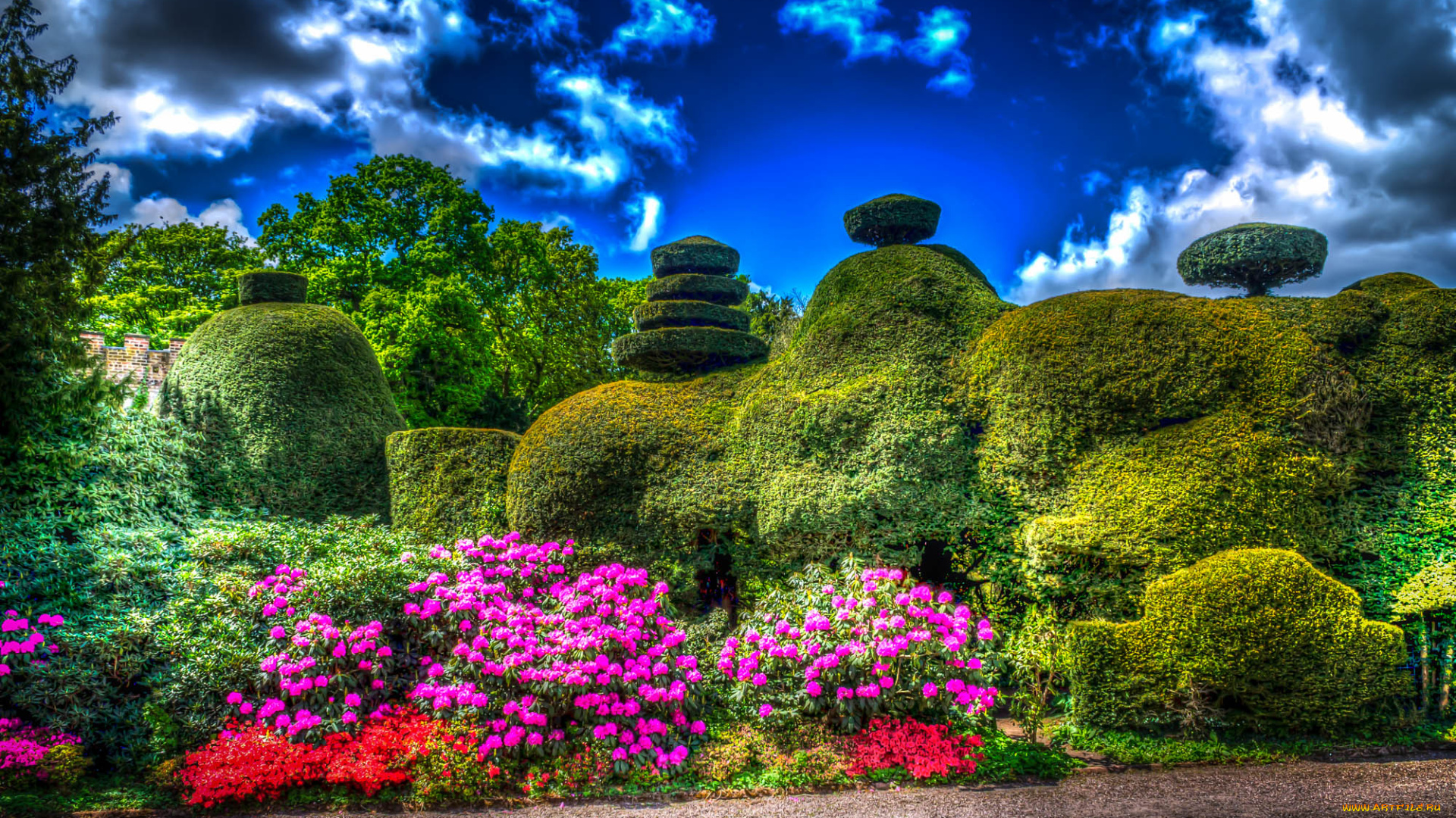 природа, парк, деревья, облака, небо, дизайн, цветы, кусты, tatton, park, англия