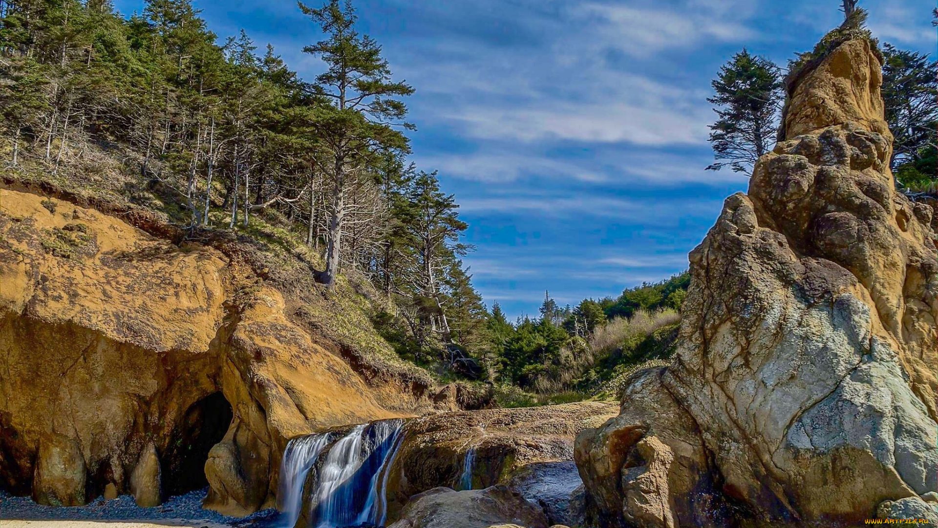 природа, водопады, водопад, река, лес, горы