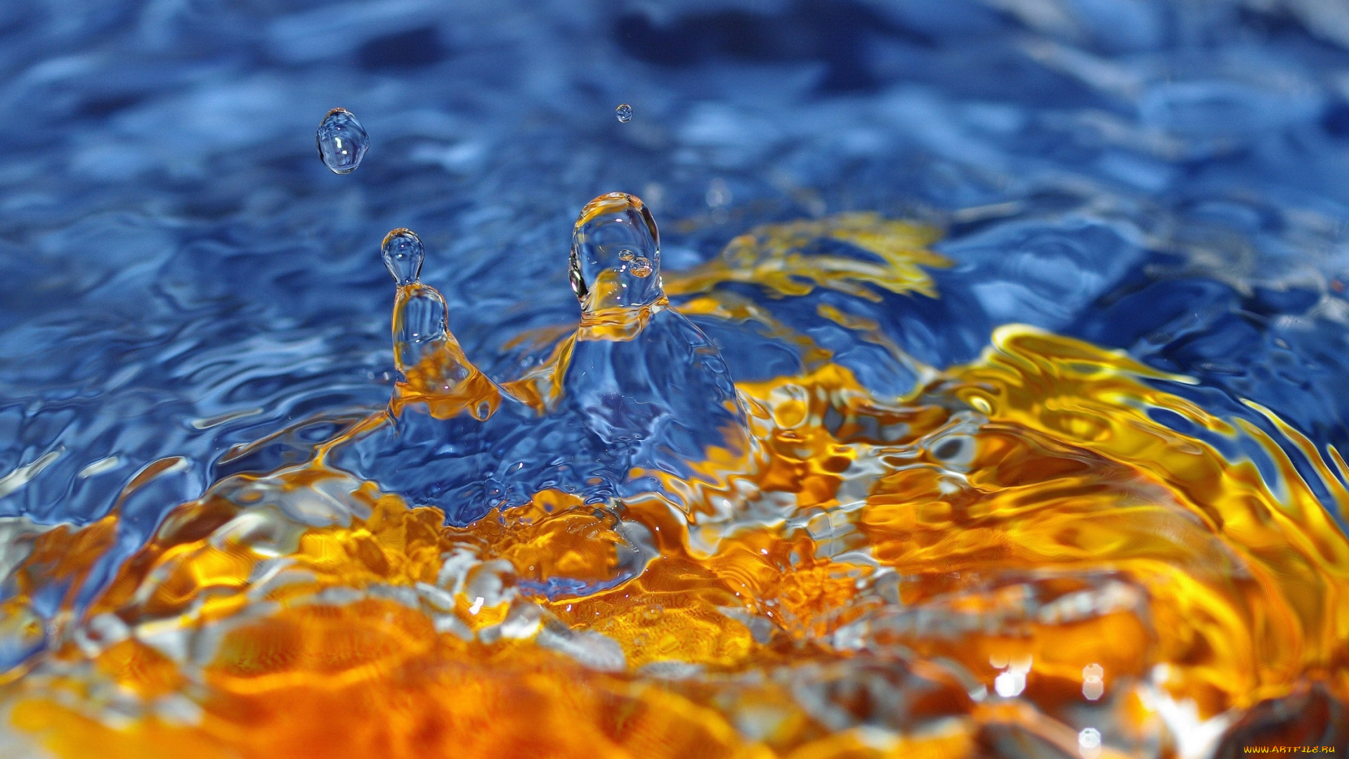 разное, капли, , брызги, , всплески, синий, вода, всплеск, желтый