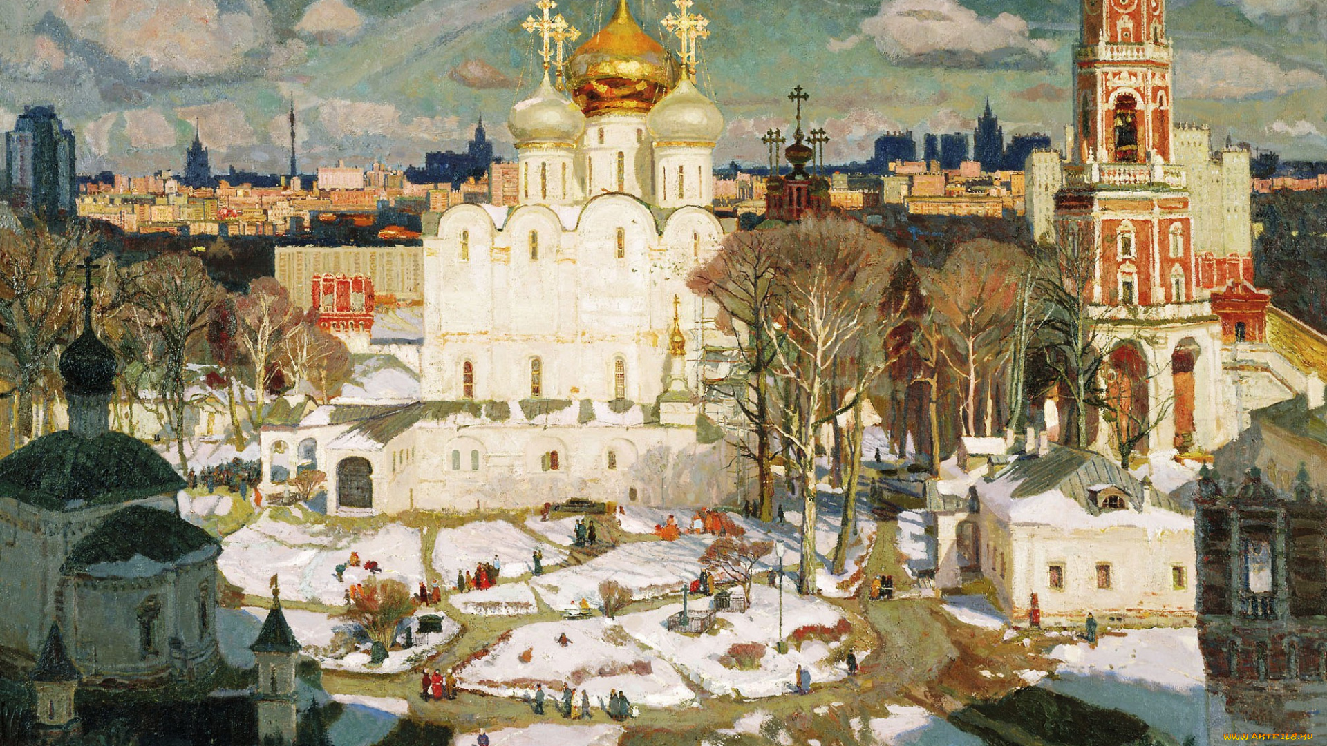 воскресенье, -, павлова, оксана, рисованное, живопись, облака, церкви, небо, панорама, люди, храмы