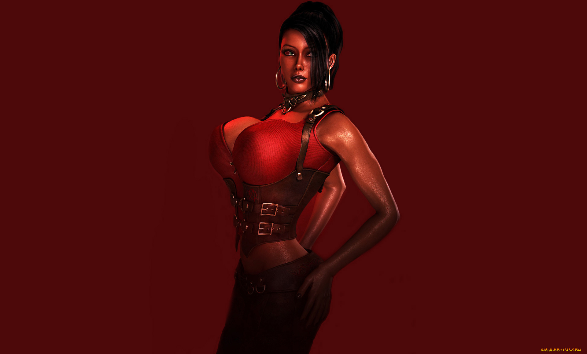 3д, графика, фантазия, , fantasy, кожа, взгляд, фон, униформа, девушка