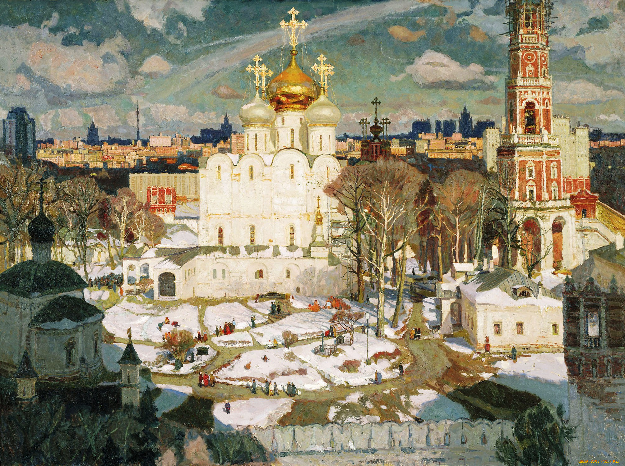 воскресенье, -, павлова, оксана, рисованное, живопись, облака, церкви, небо, панорама, люди, храмы