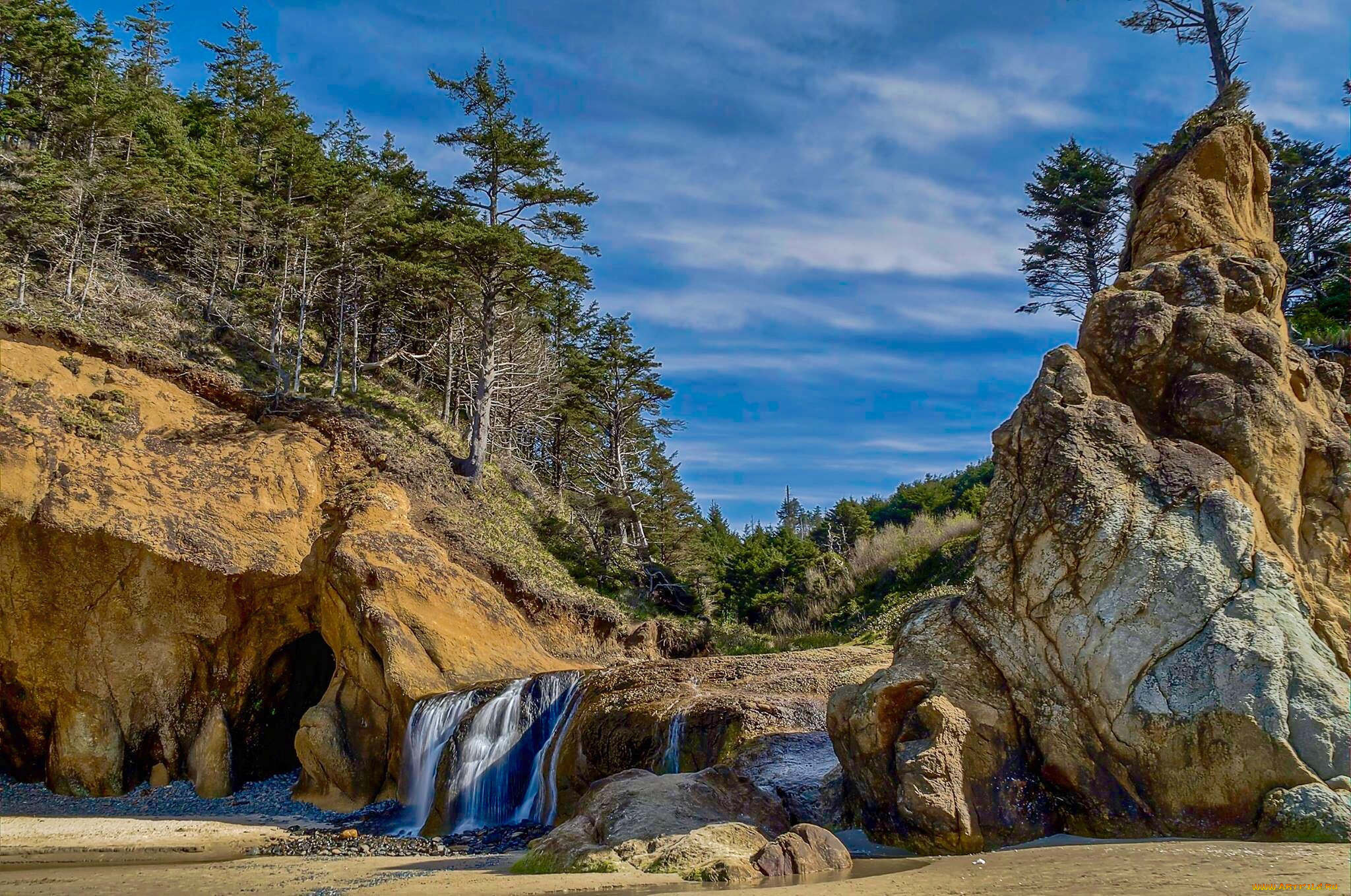 природа, водопады, водопад, река, лес, горы