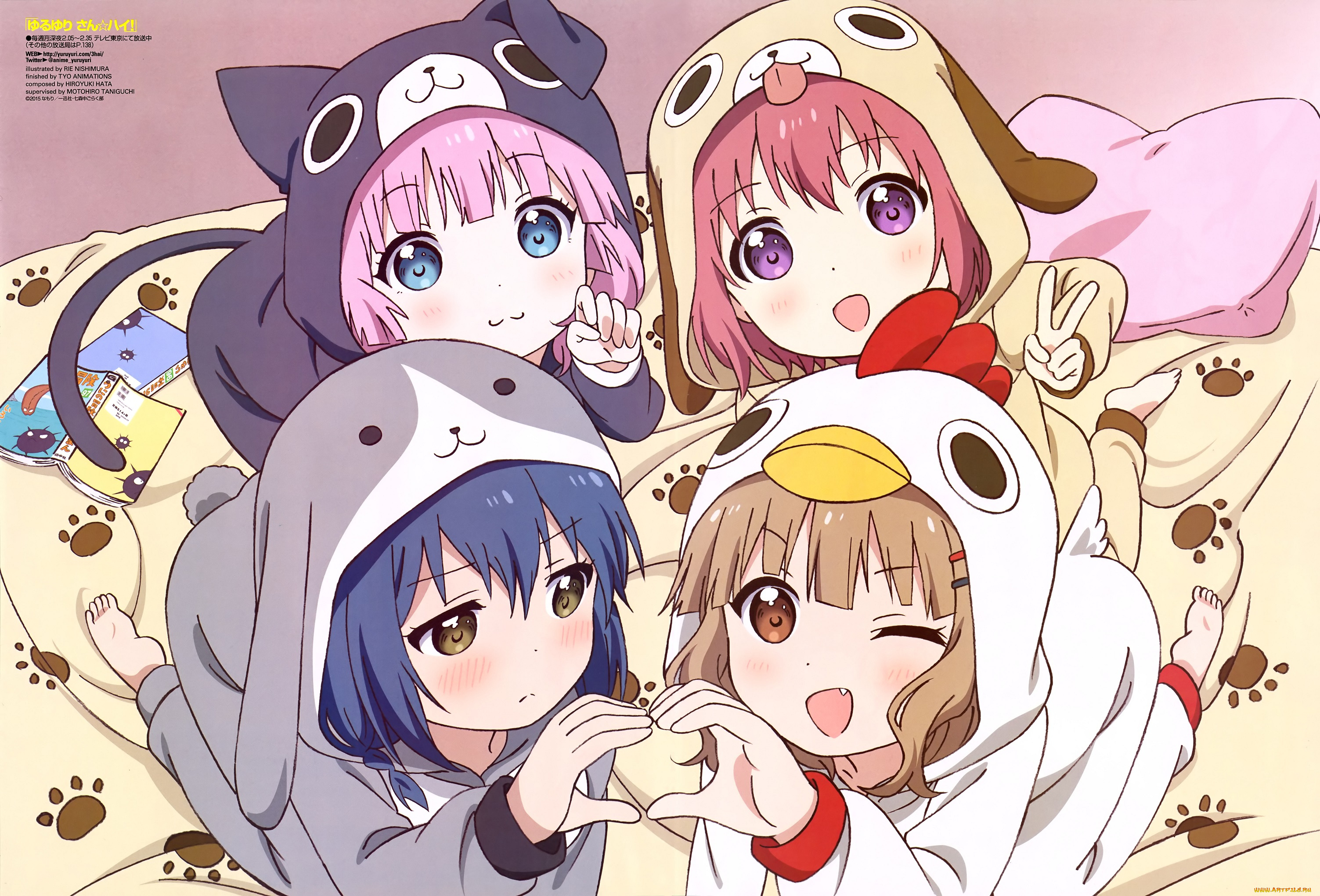 аниме, yuru, yuri, yuru, yuri, akaza, akari, furutani, himawari, oomuro, sakurako, yoshikawa, chinatsu, nishimura, rie, девочки