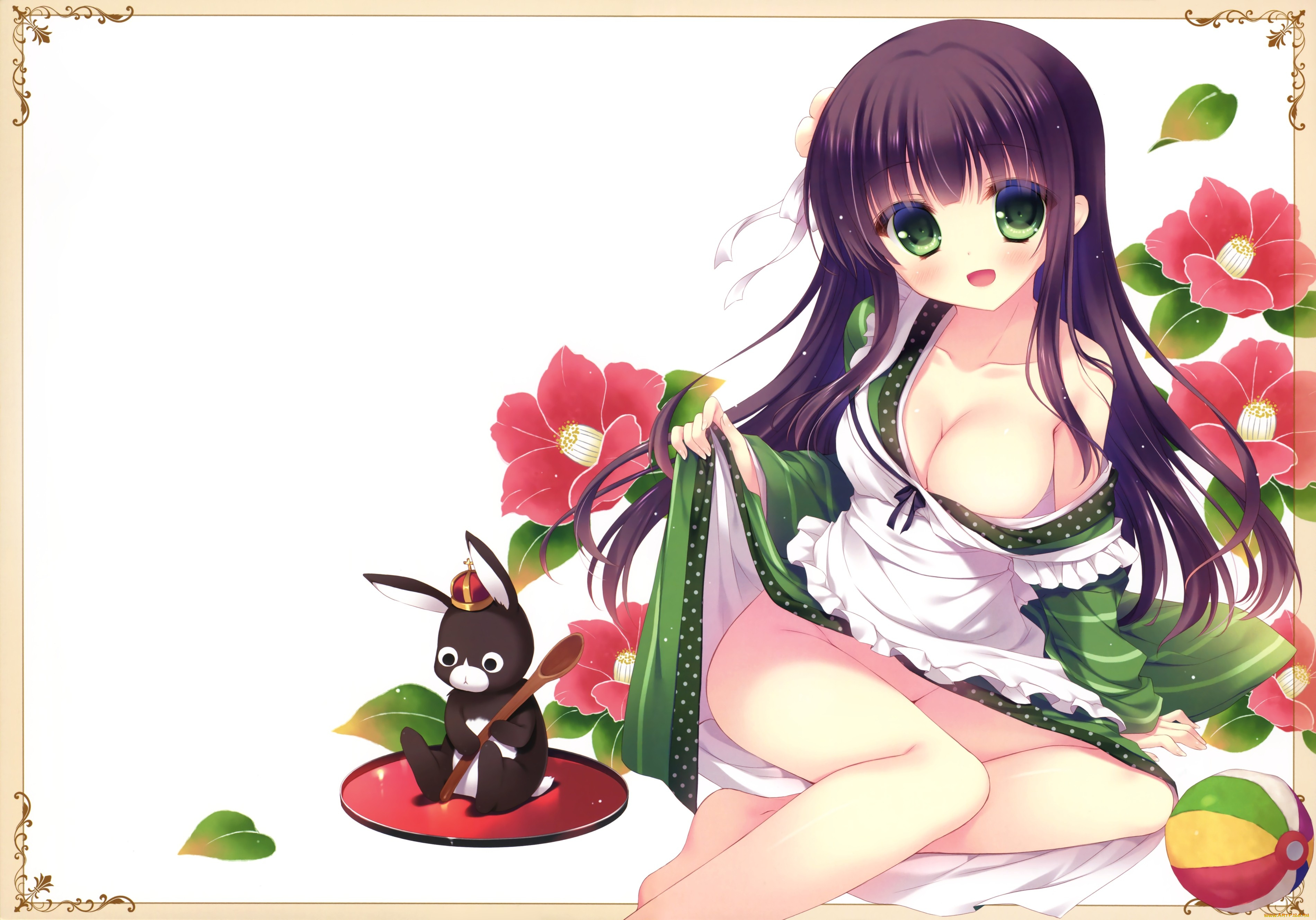 аниме, unknown, , другое, фон, взгляд, девушка, цветы