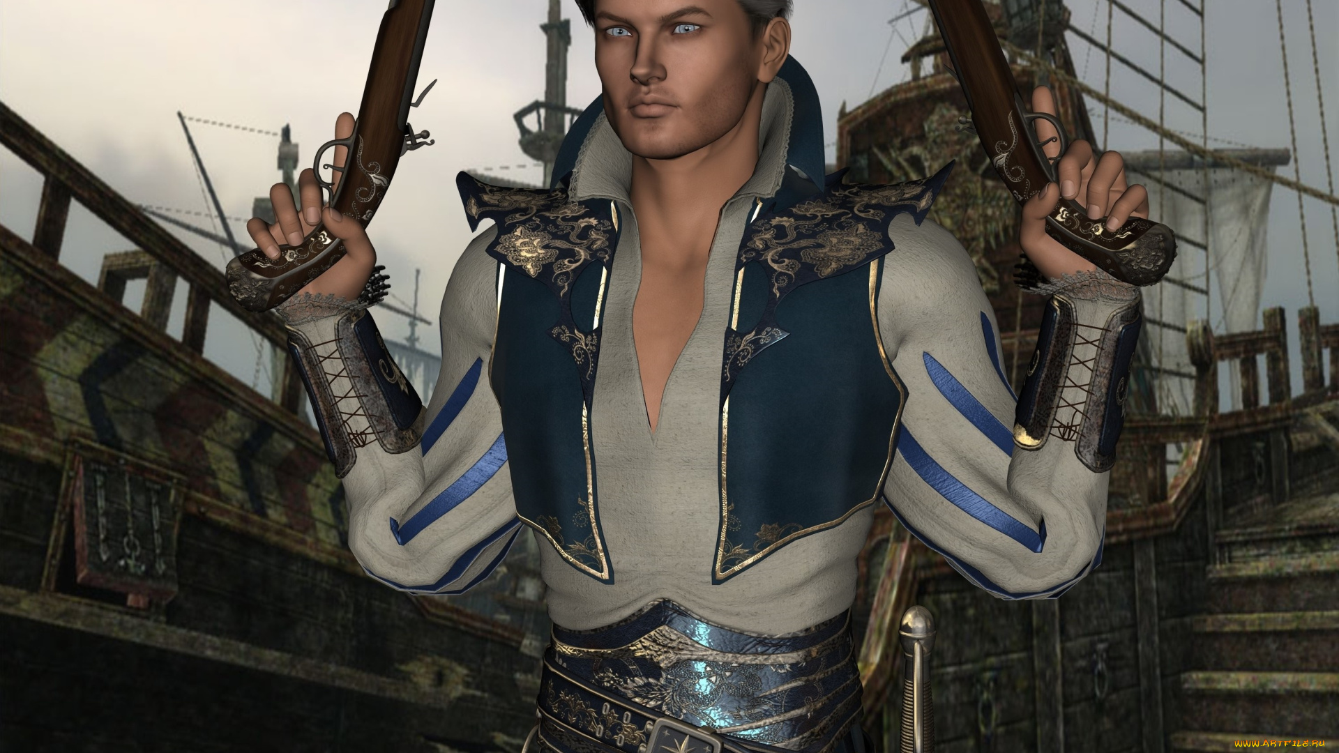 3д, графика, фантазия, , fantasy, взгляд, мужчина, оружие, фон