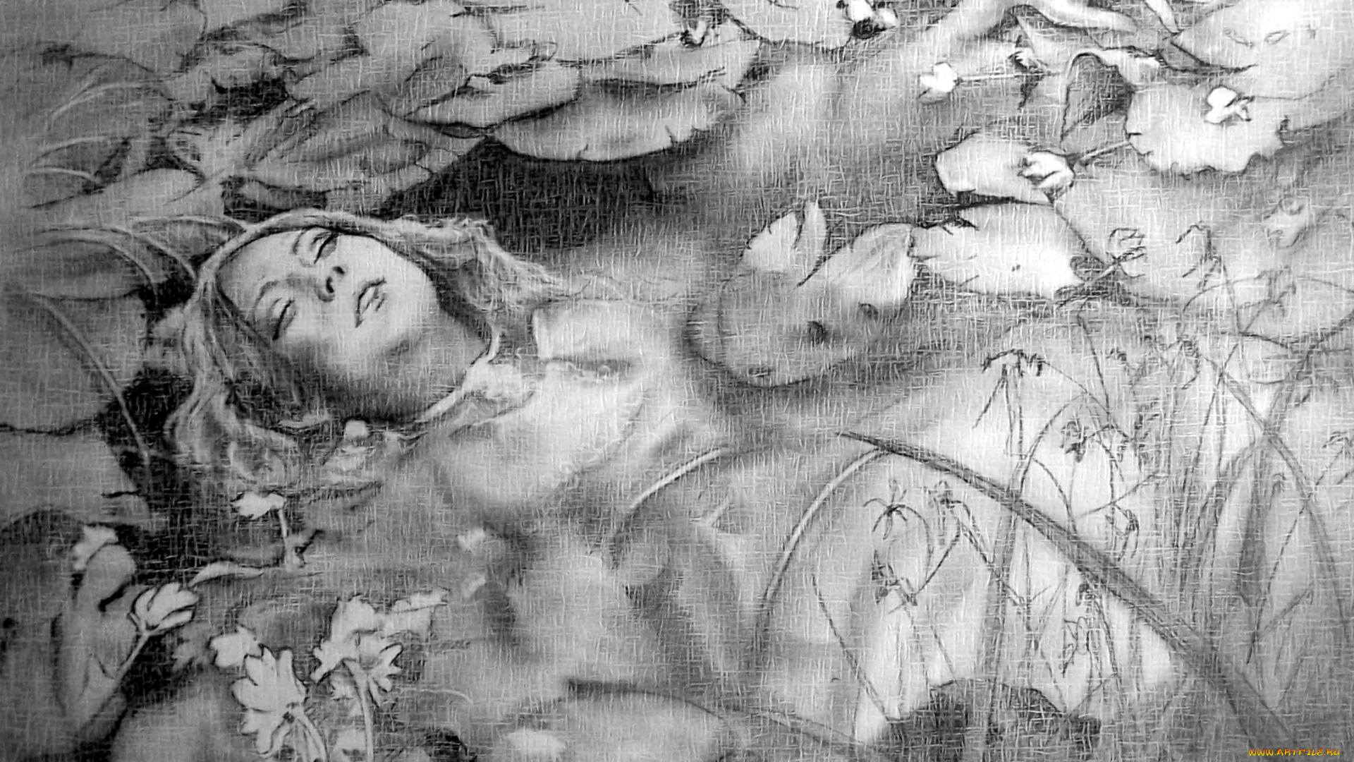 рисованное, люди, вода, фон, девушка