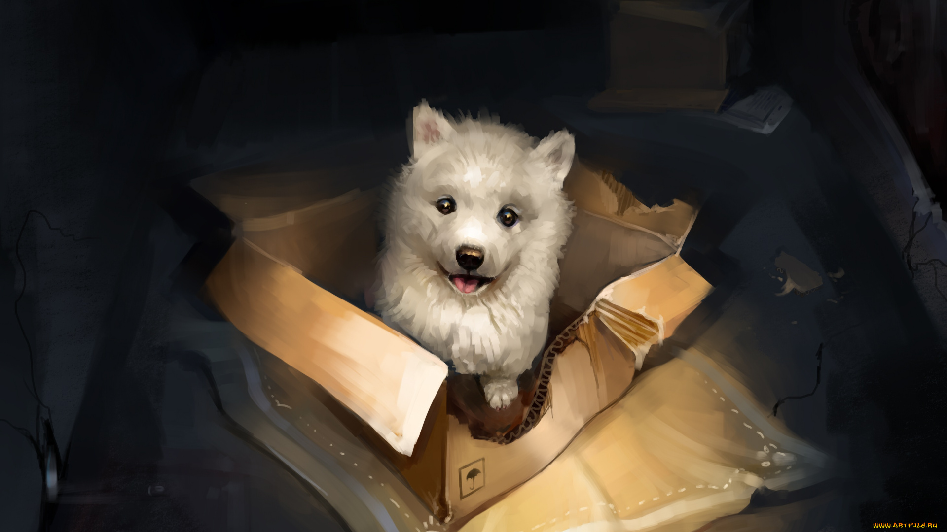 рисованное, животные, , собаки, by, salamandra-s, щенок, коробка