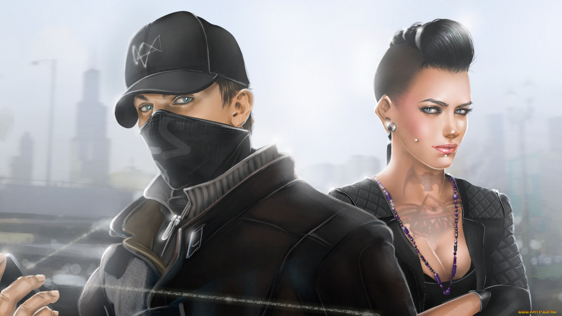 видео, игры, watch, dogs, clara, lille, ubisoft, montreal, art, сторожевые, псы, chicago, watch, dogs, aiden, pearce, маска, кепка, рисунок