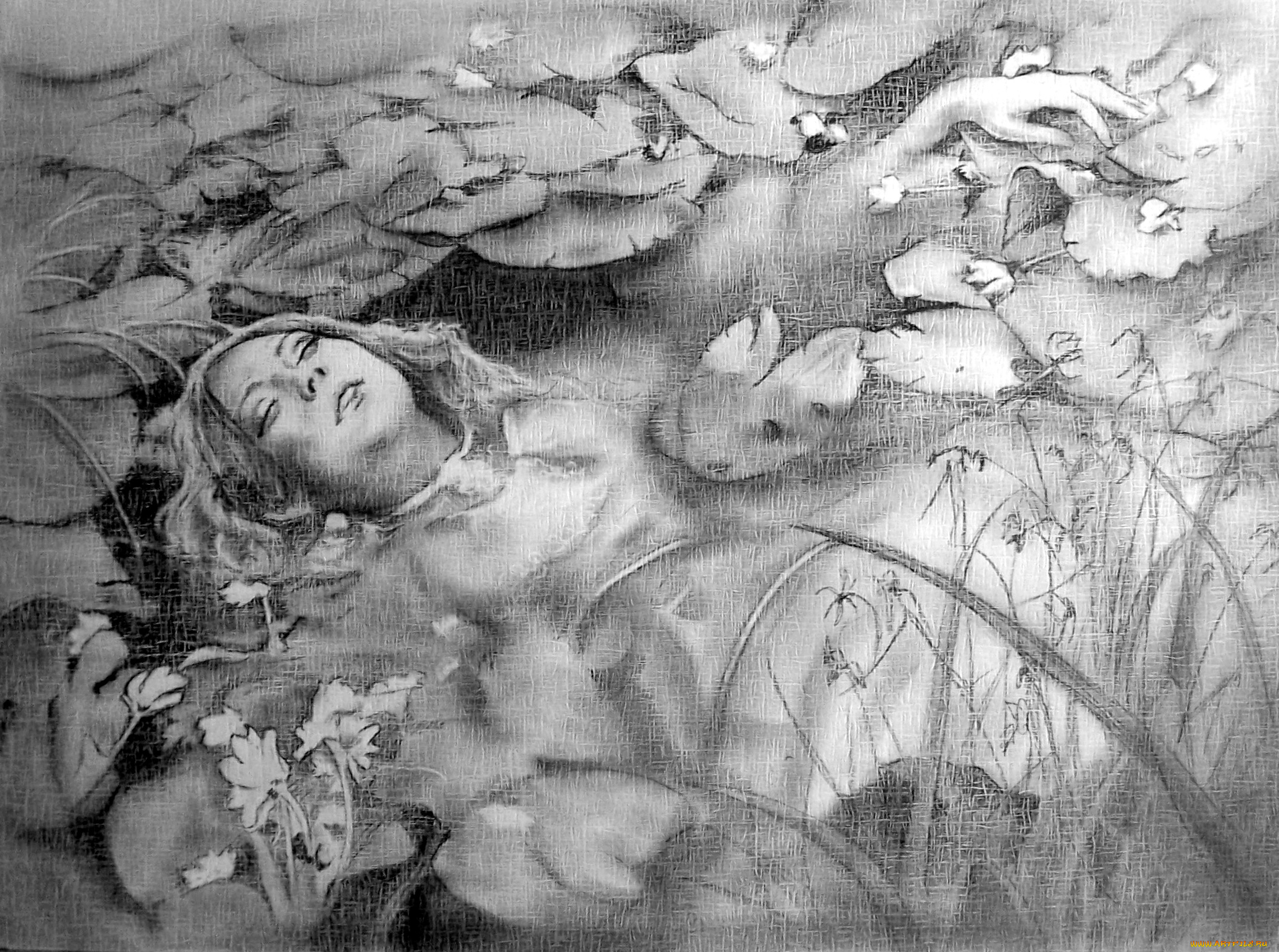 рисованное, люди, вода, фон, девушка