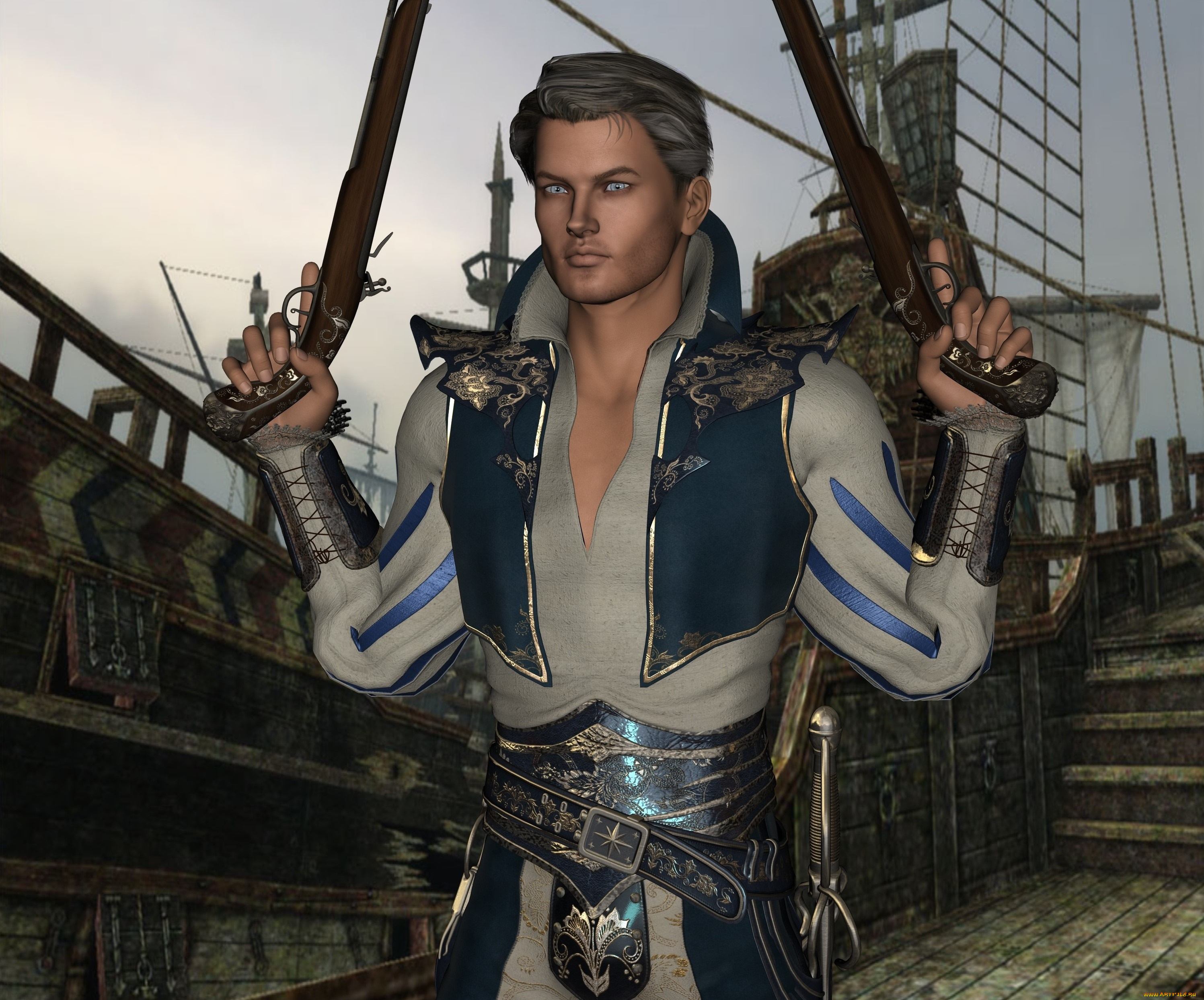 3д, графика, фантазия, , fantasy, взгляд, мужчина, оружие, фон