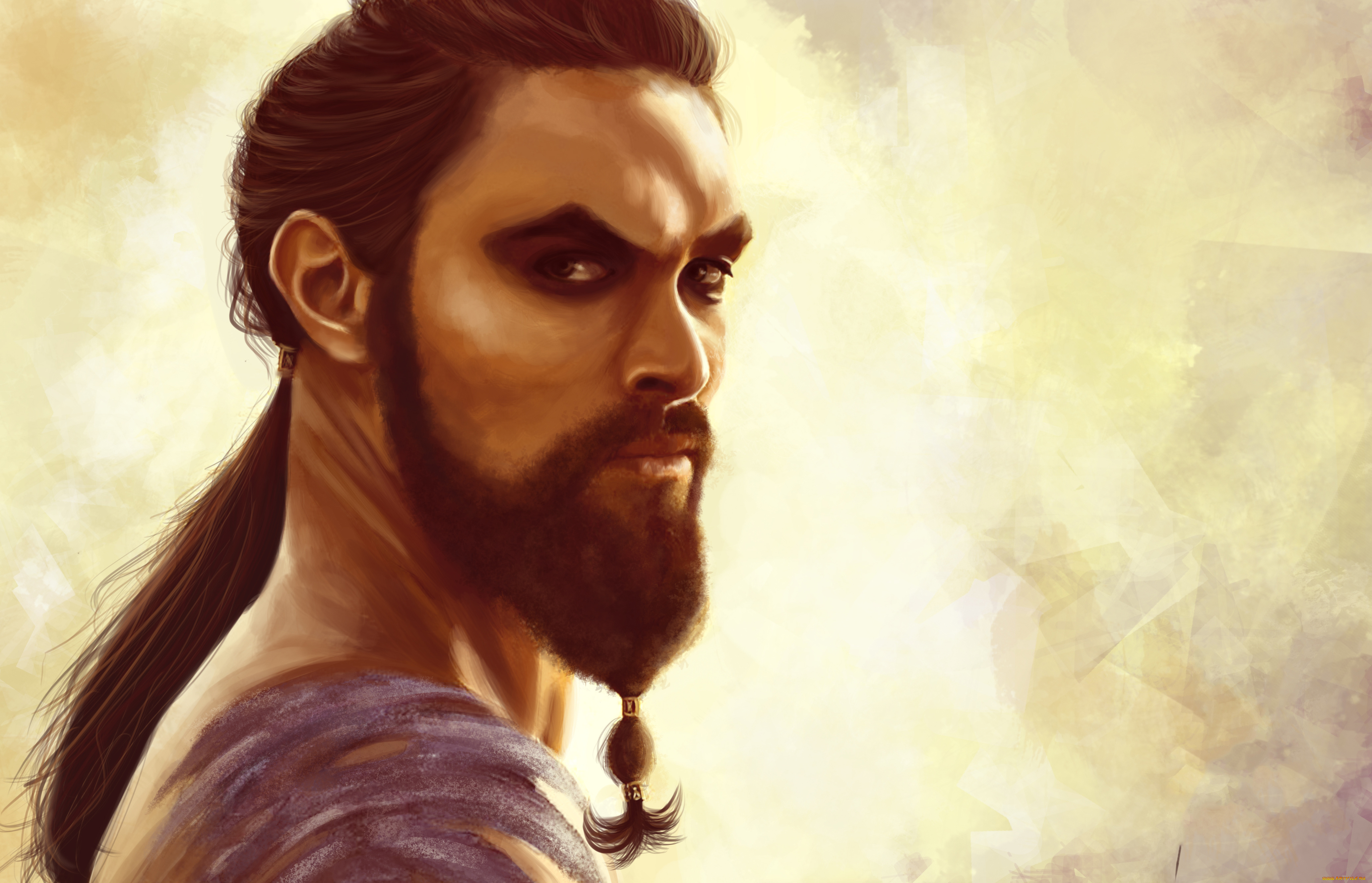 khal, drogo, рисованное, кино, хвост, взгляд, фон, мужчина