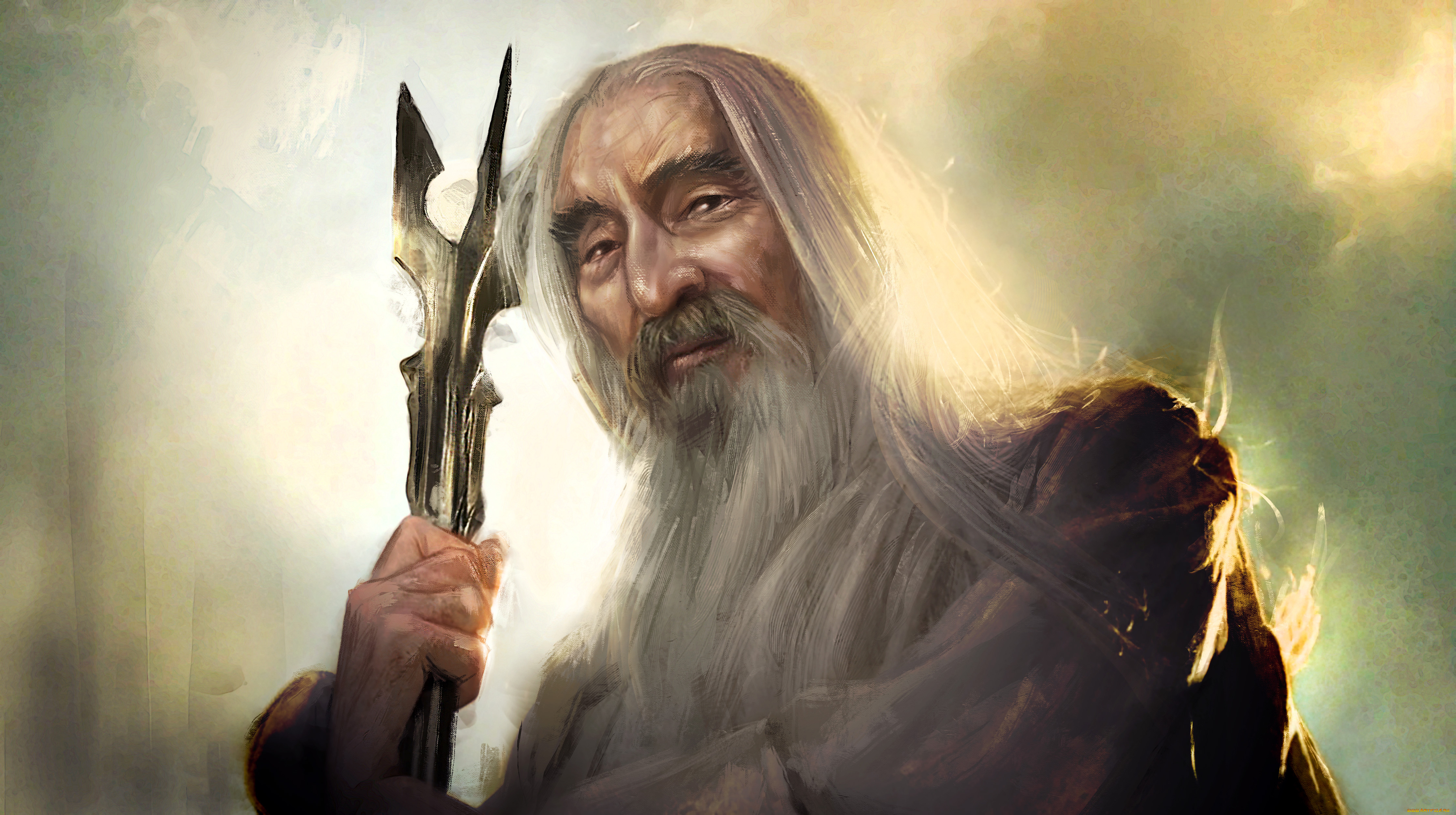 рисованное, кино, взгляд, фон, посох, мужчина