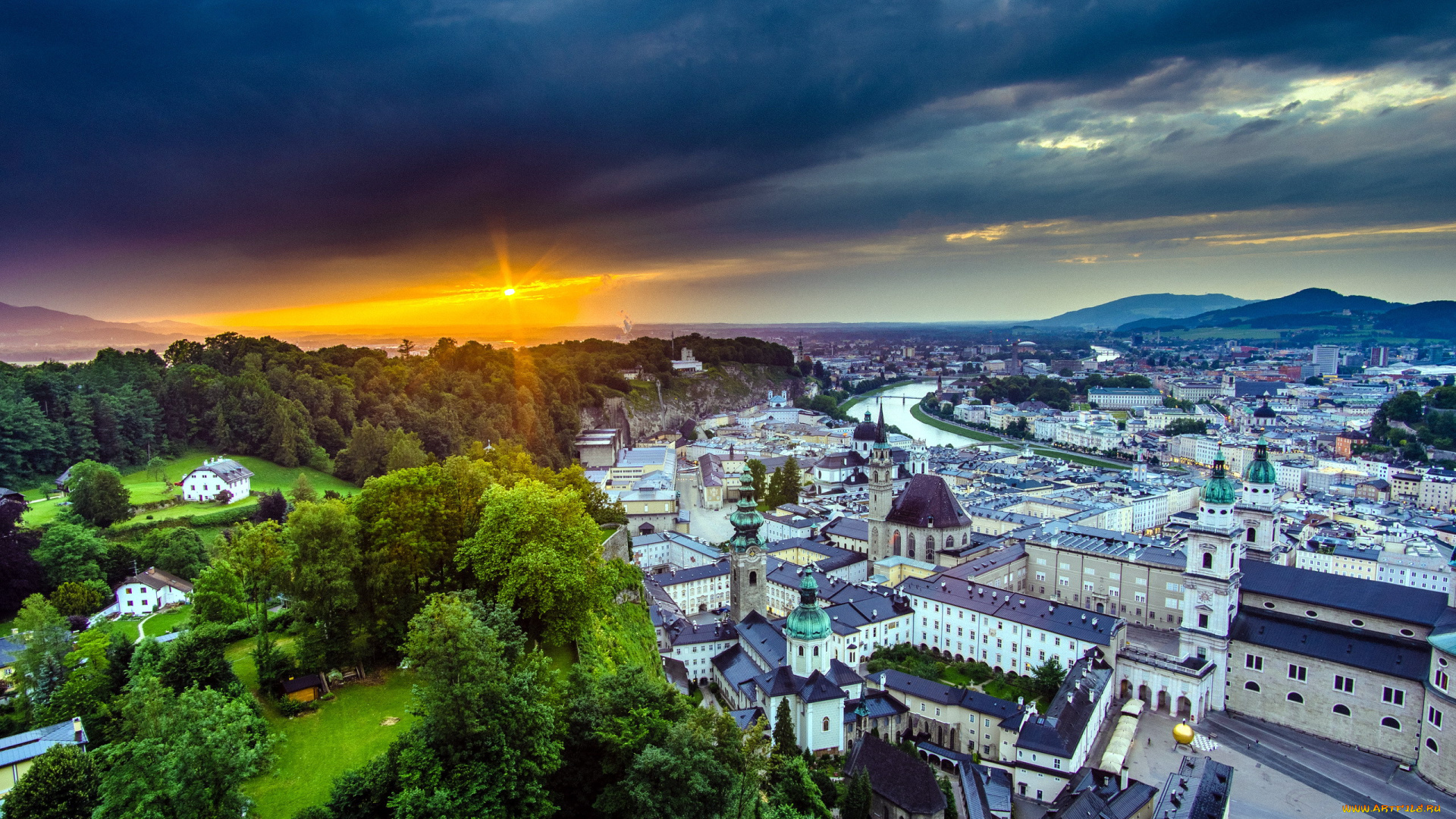 города, зальцбург, , австрия, панорама