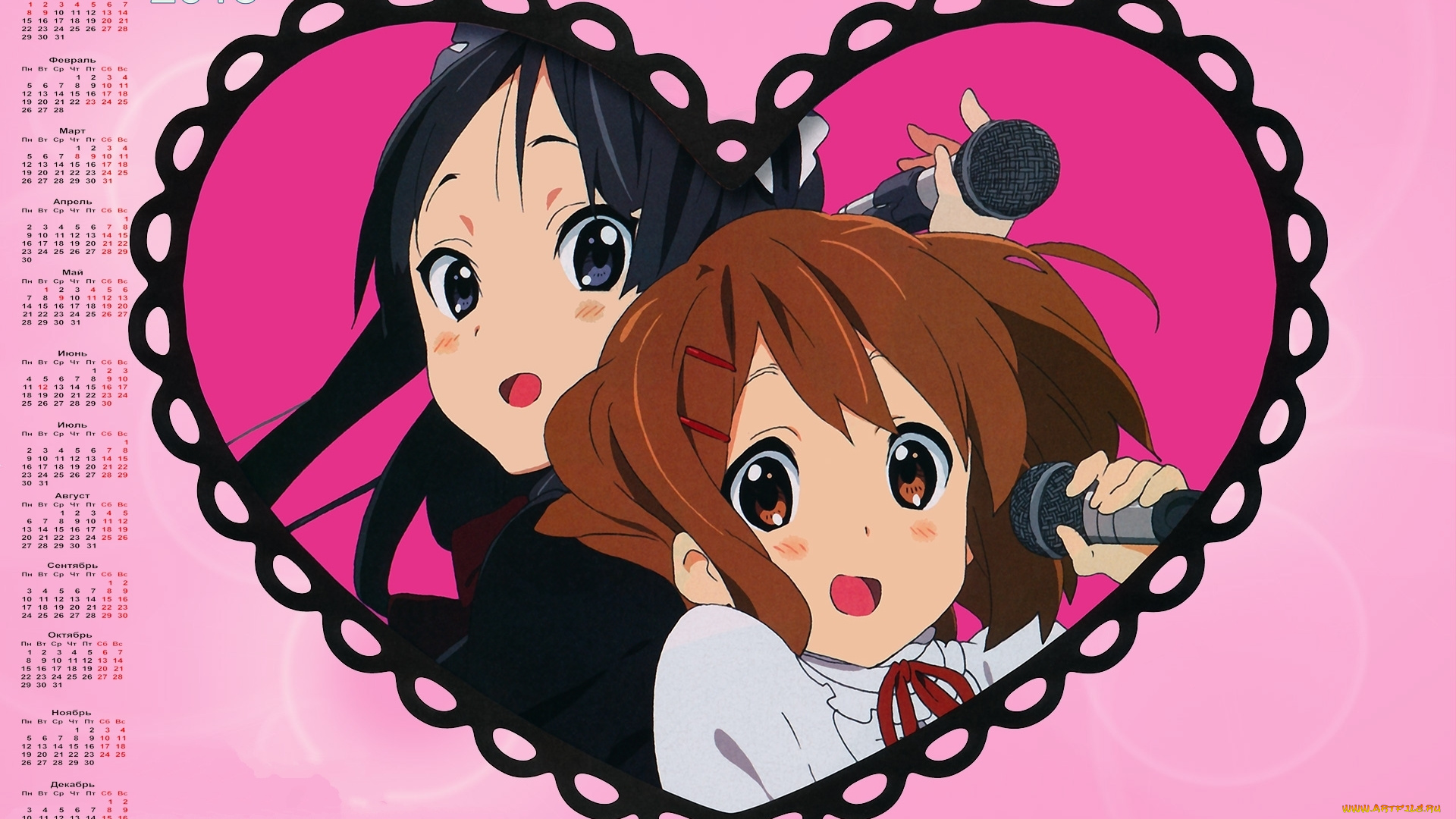 календари, аниме, девочка, 2018, сердце, двое, микрофон