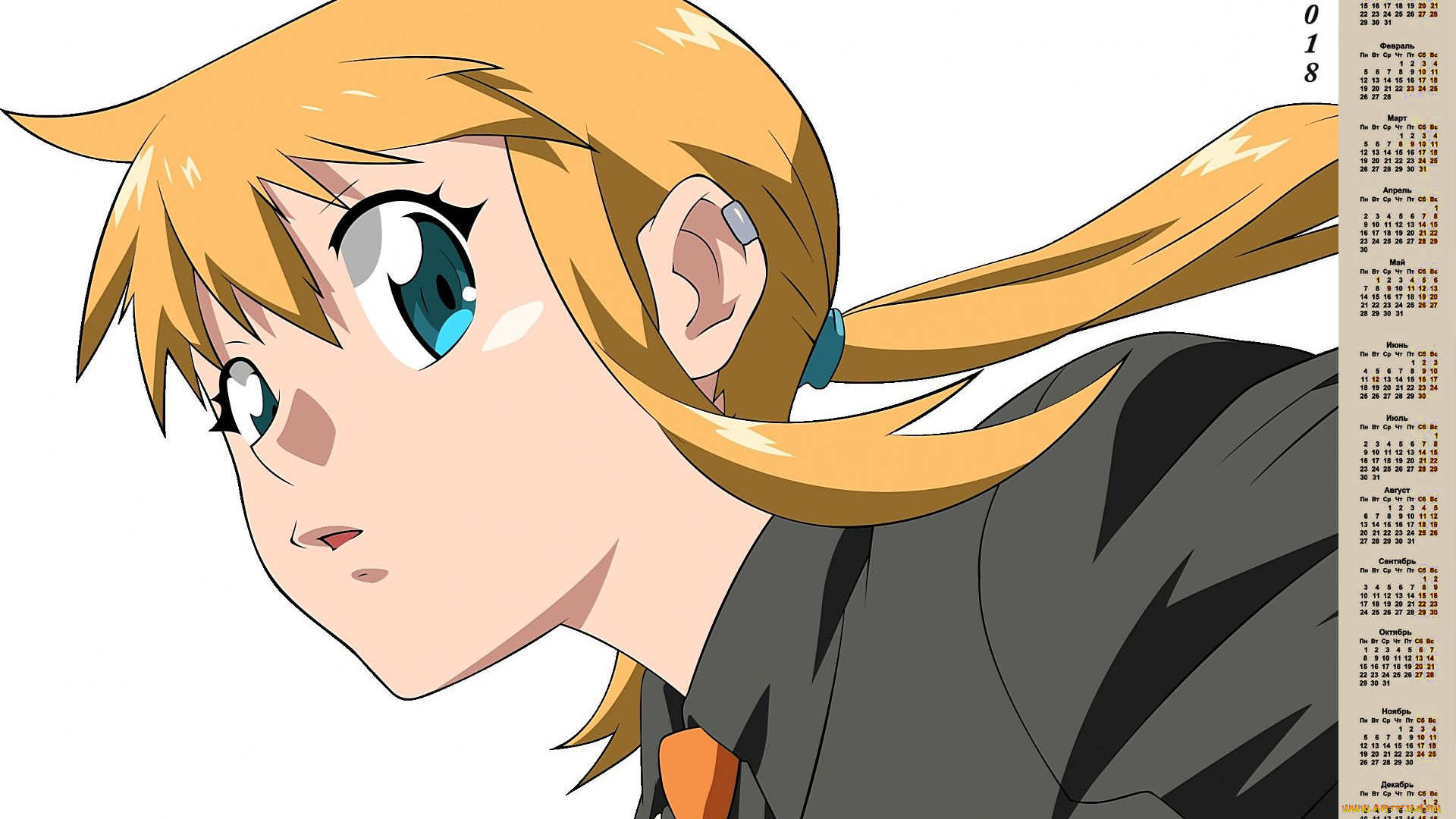 календари, аниме, лицо, взгляд, девочка, 2018