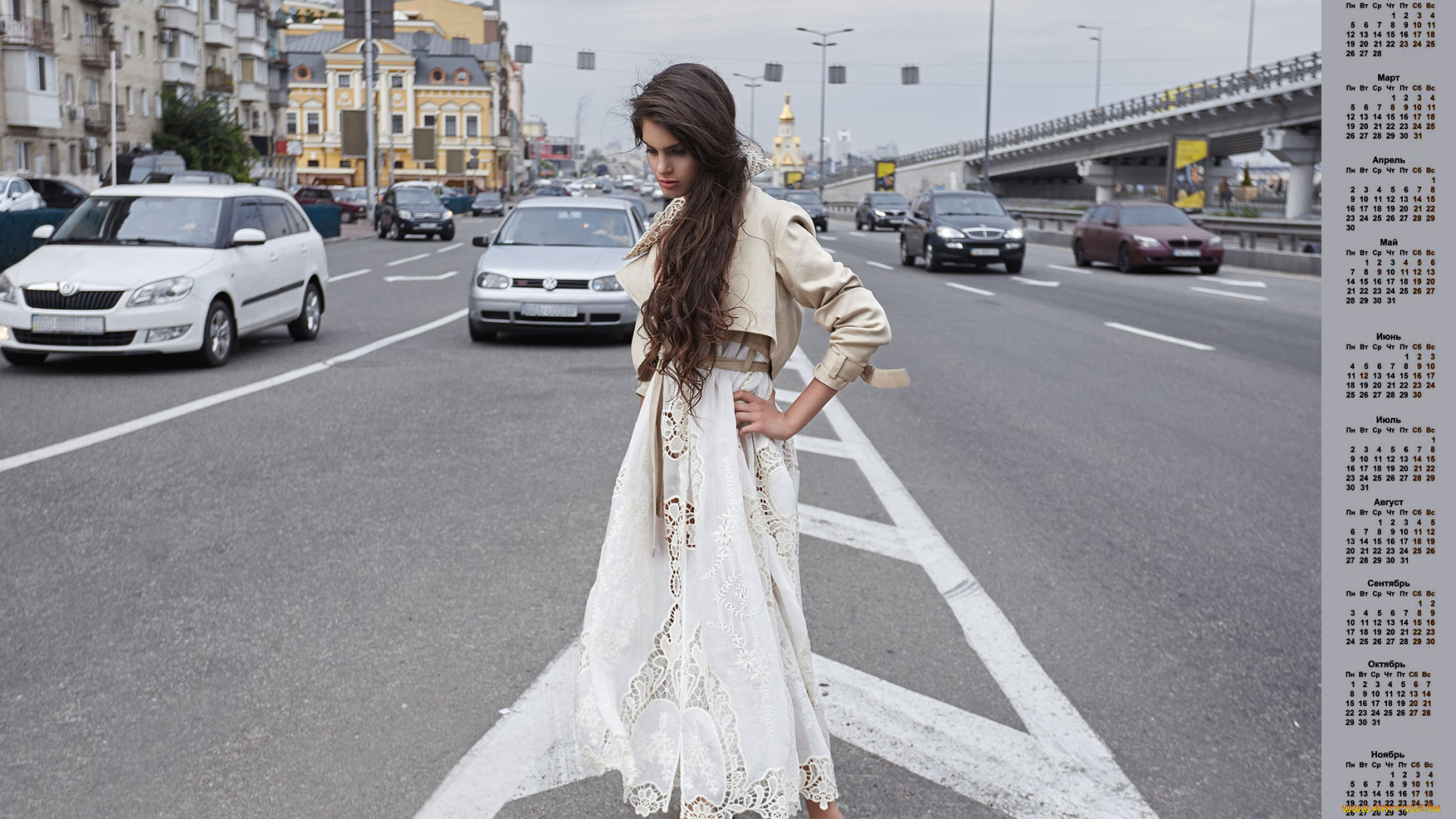 календари, девушки, мост, дом, машина, 2018