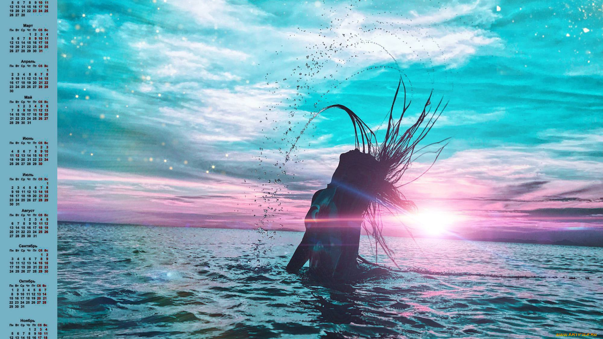 календари, компьютерный, дизайн, брызги, водоем, 2018