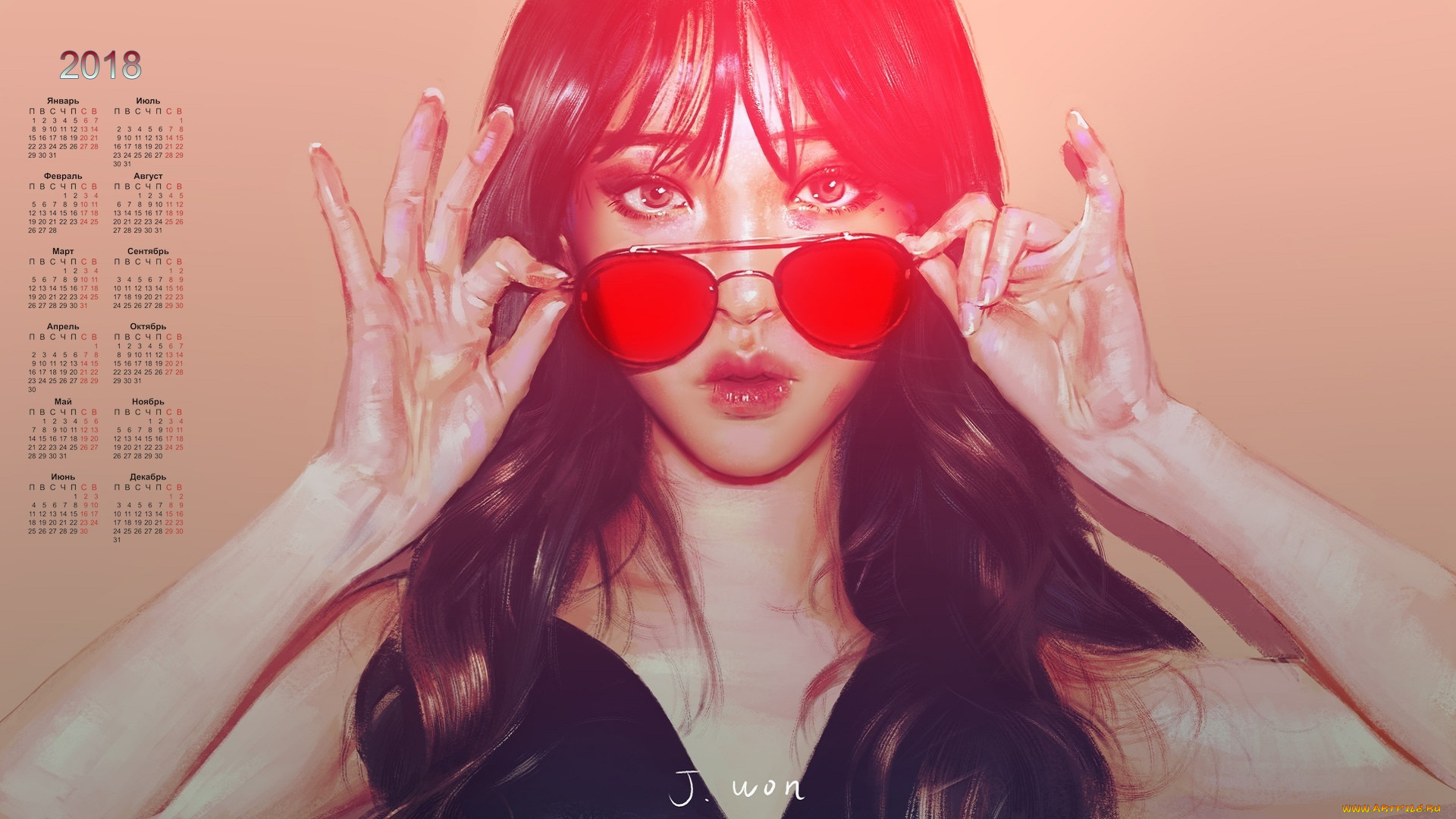 календари, компьютерный, дизайн, девушка, 2018, очки, лицо, взгляд