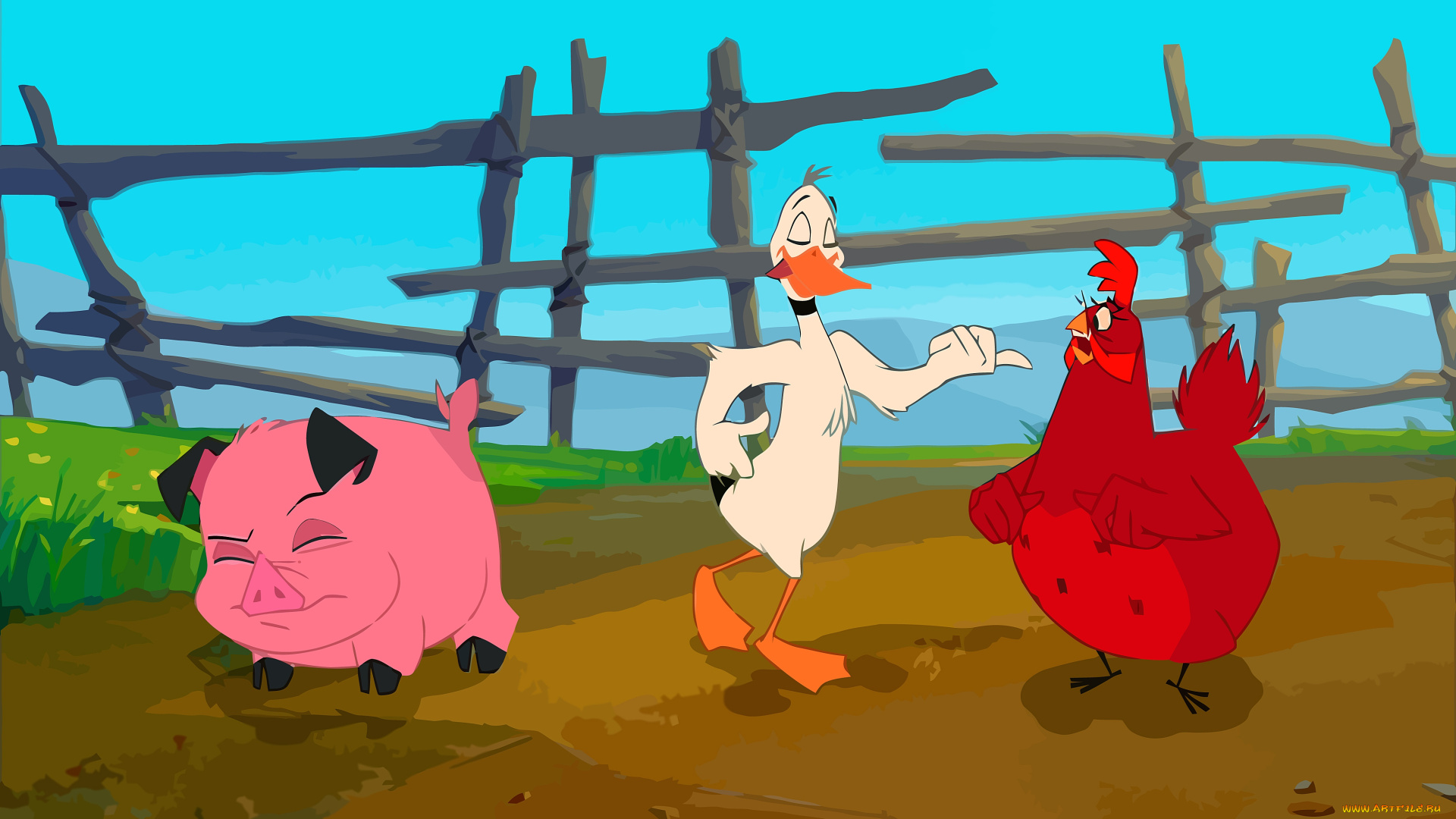 мультфильмы, home, on, the, range, танец, гусь, поросенок, курица