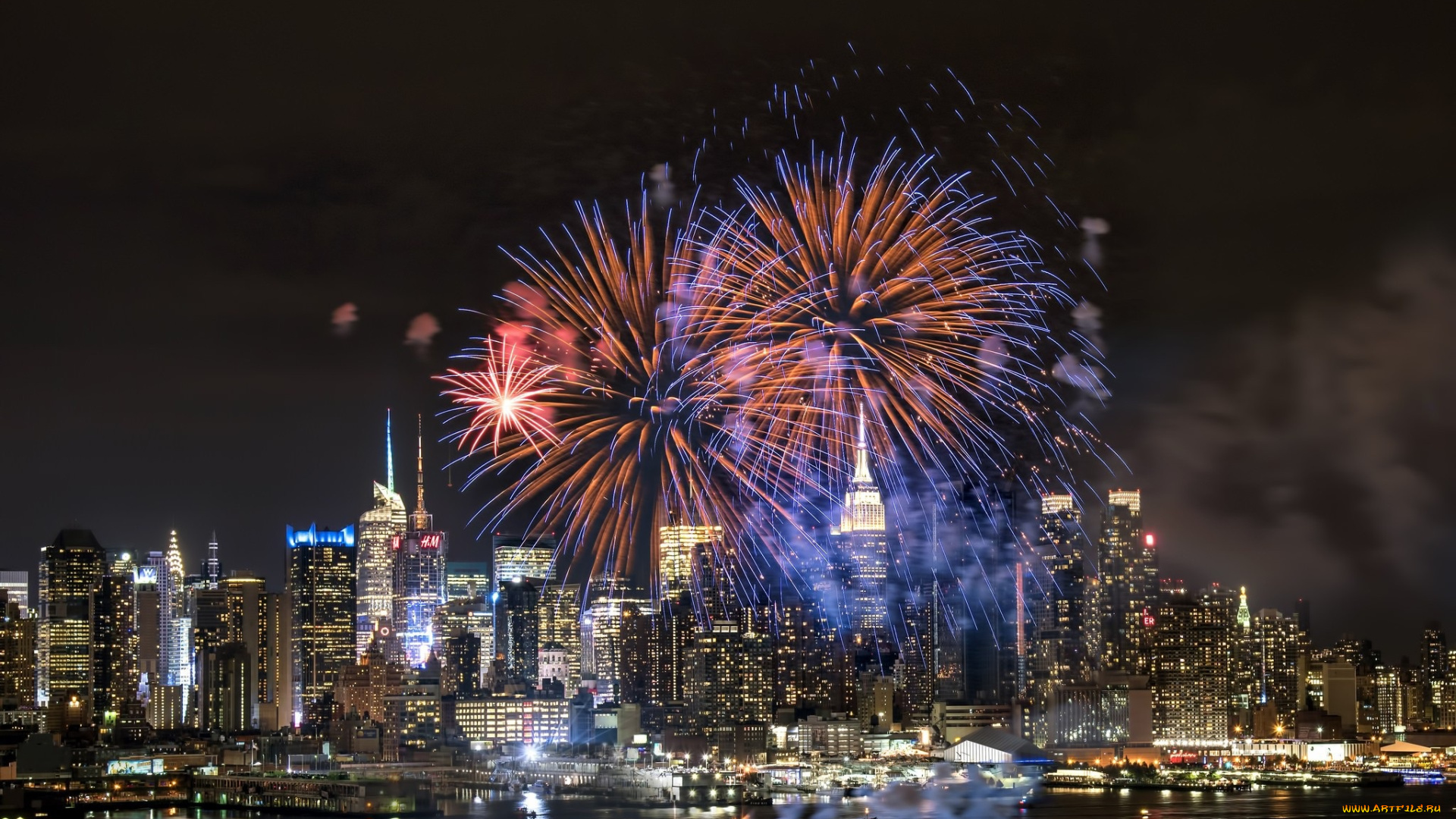 разное, салюты, , фейерверки, вода, ночь, город, салют