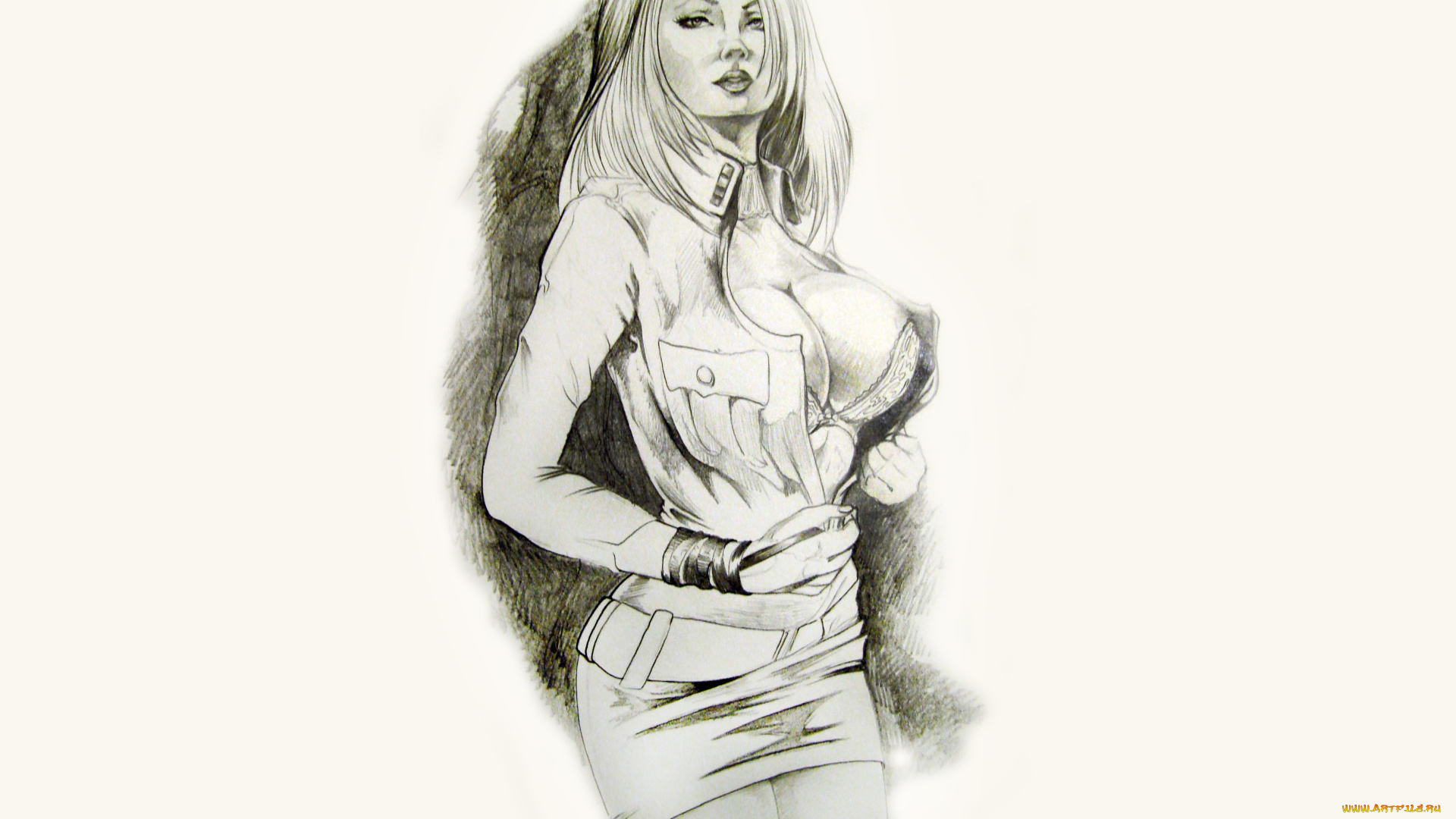 рисованное, люди, девушка, фон, взгляд