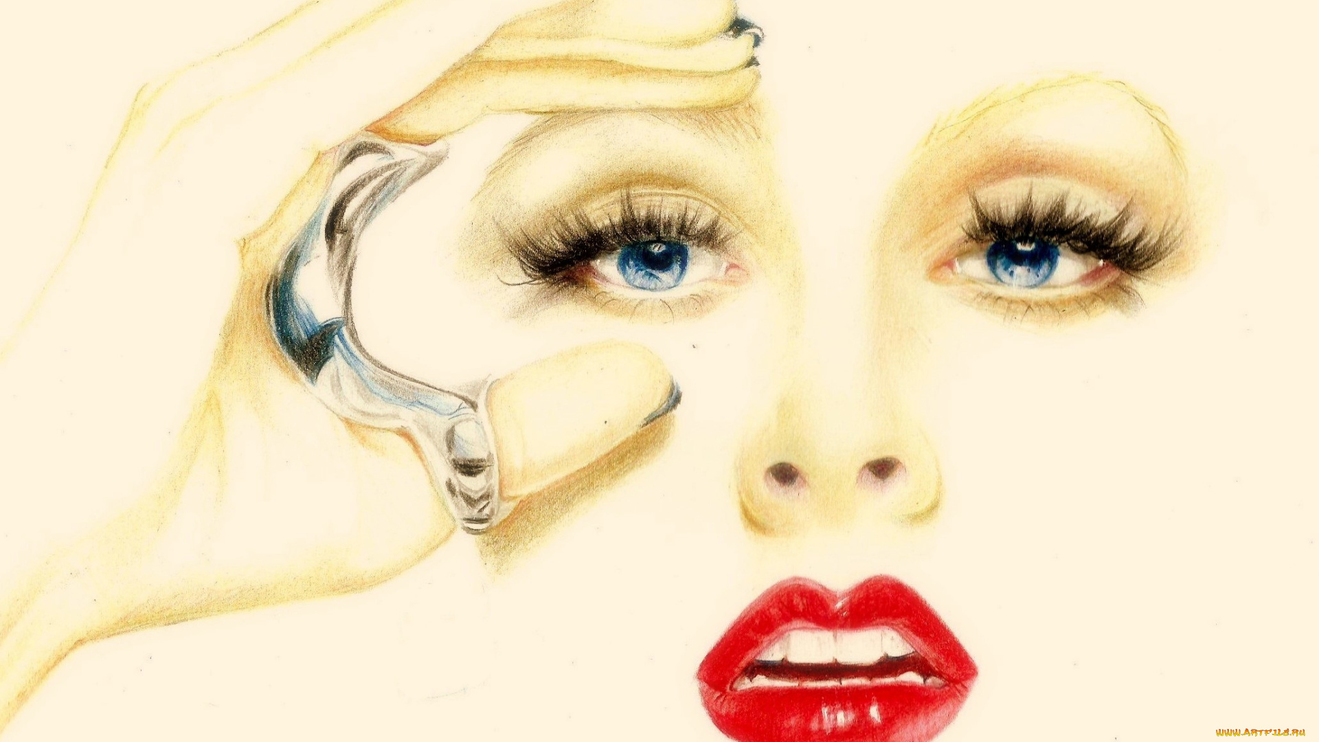 рисованное, люди, девушка, фон, взгляд, рука