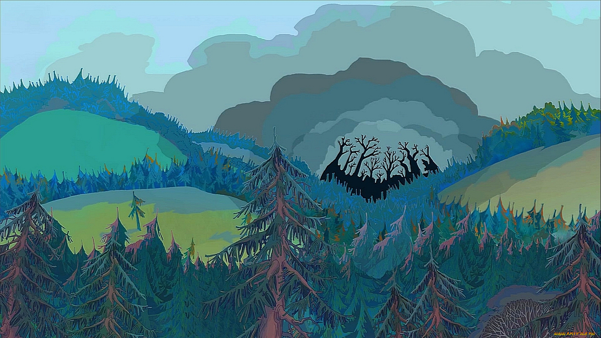 рисованное, природа, деревья