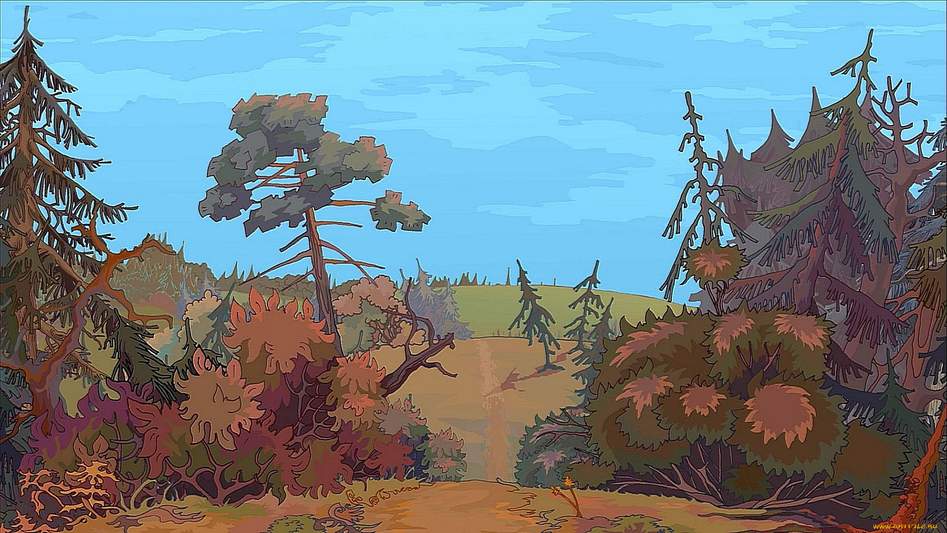 рисованное, природа, деревья