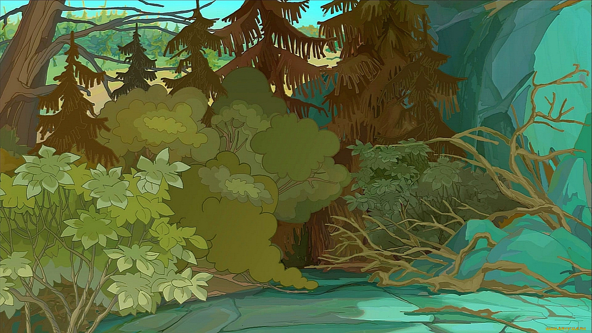 рисованное, природа, деревья, лес