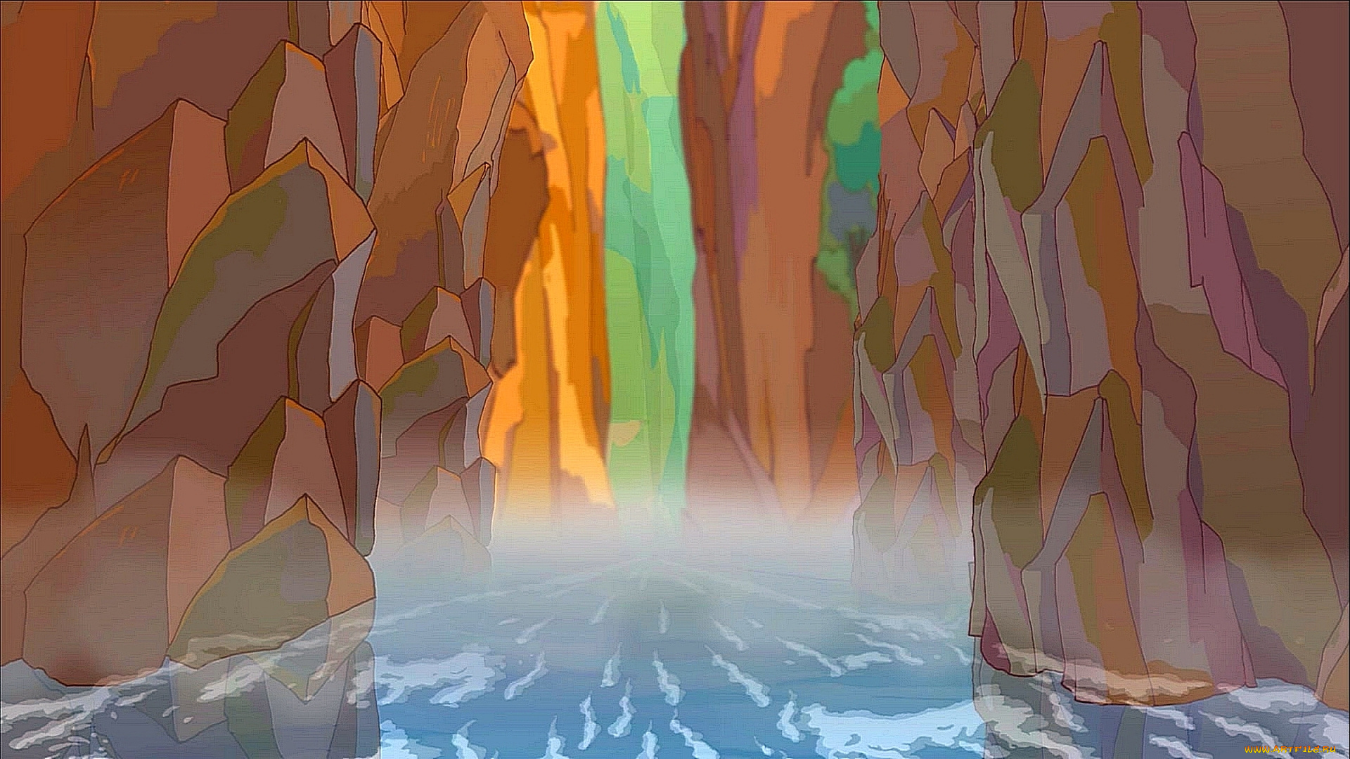 рисованное, природа, камни, водоем