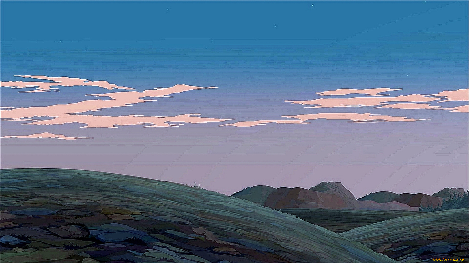 рисованное, природа, облака, поле