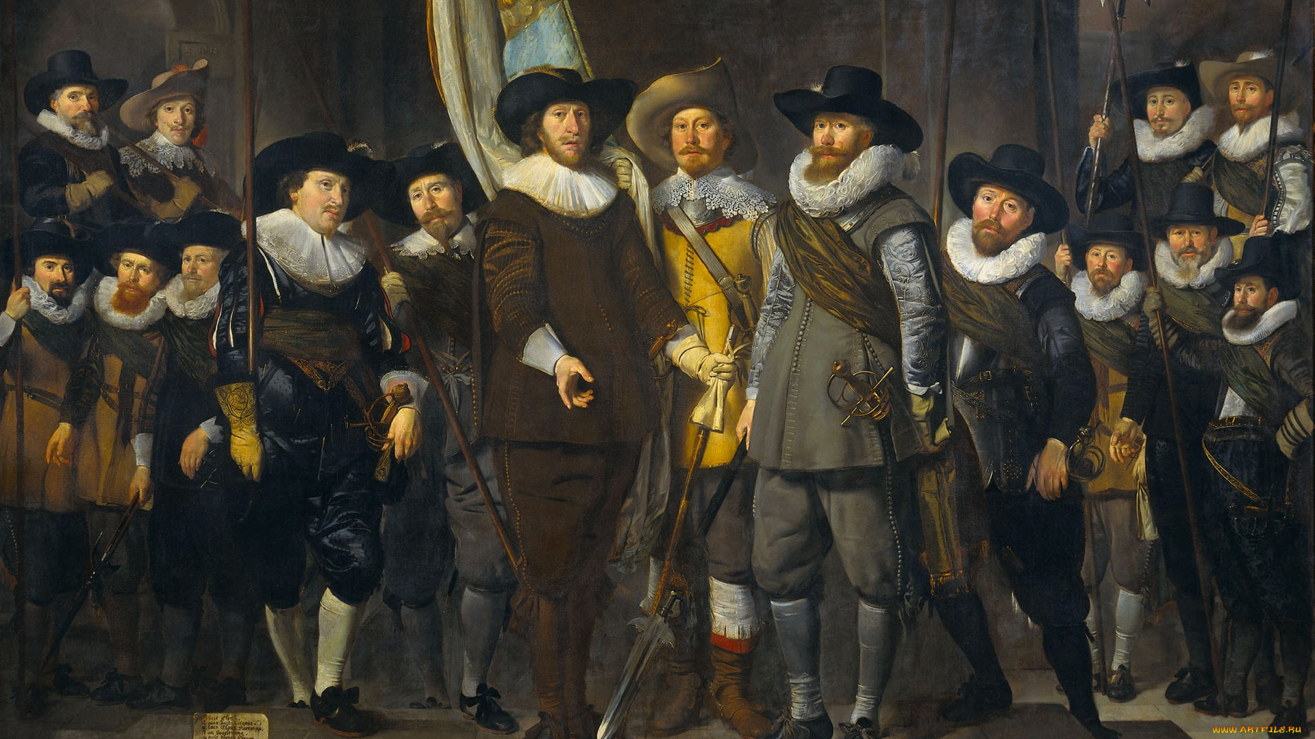 рисованное, живопись, картина, холст, масло, томас, де, кейзер, амстердам, портрет, компания, капитана, и, лейтенанта