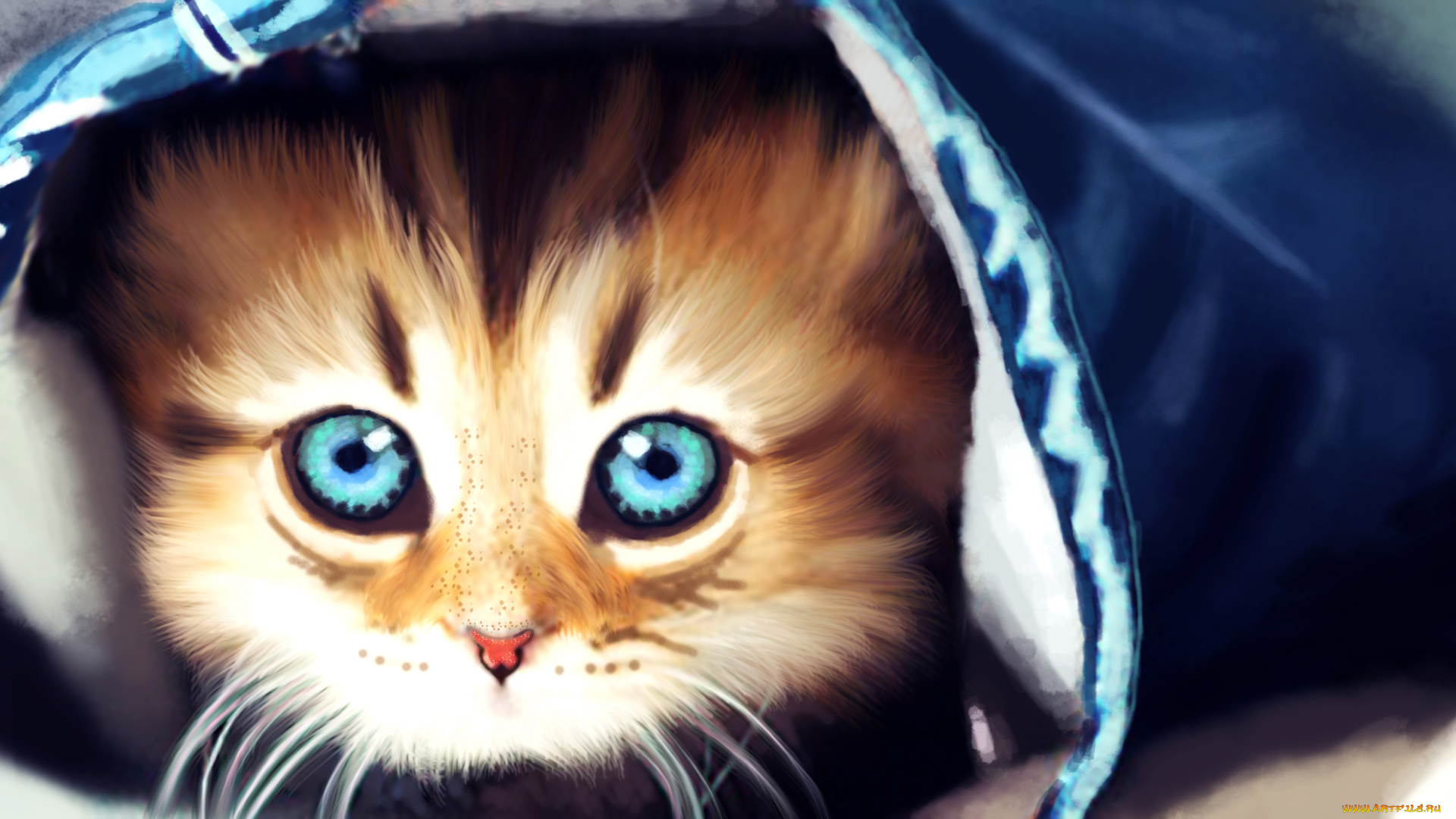 рисованное, животные, котенок, фон, взгляд